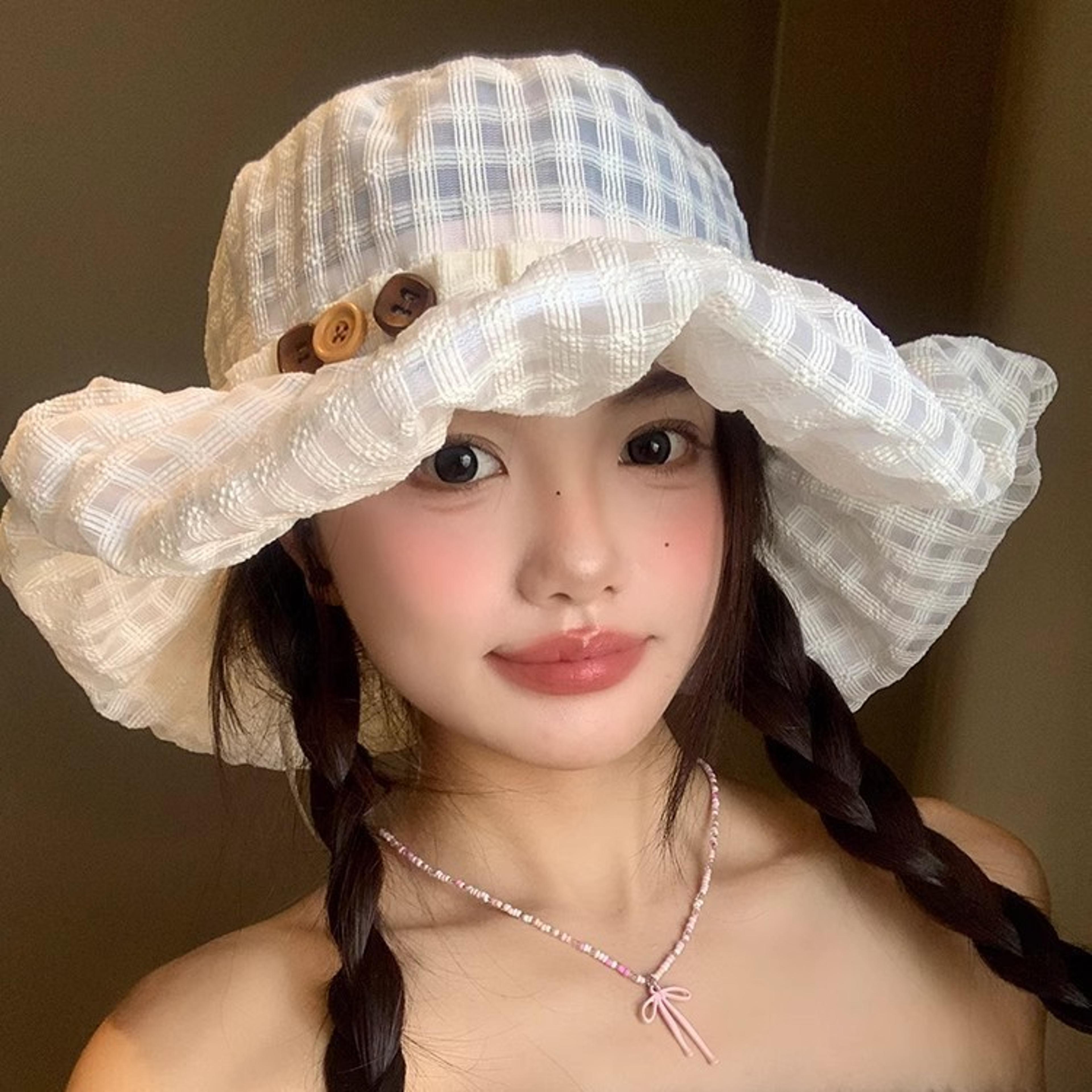 korean style checkered women sun hat breathable beach fisherman cap