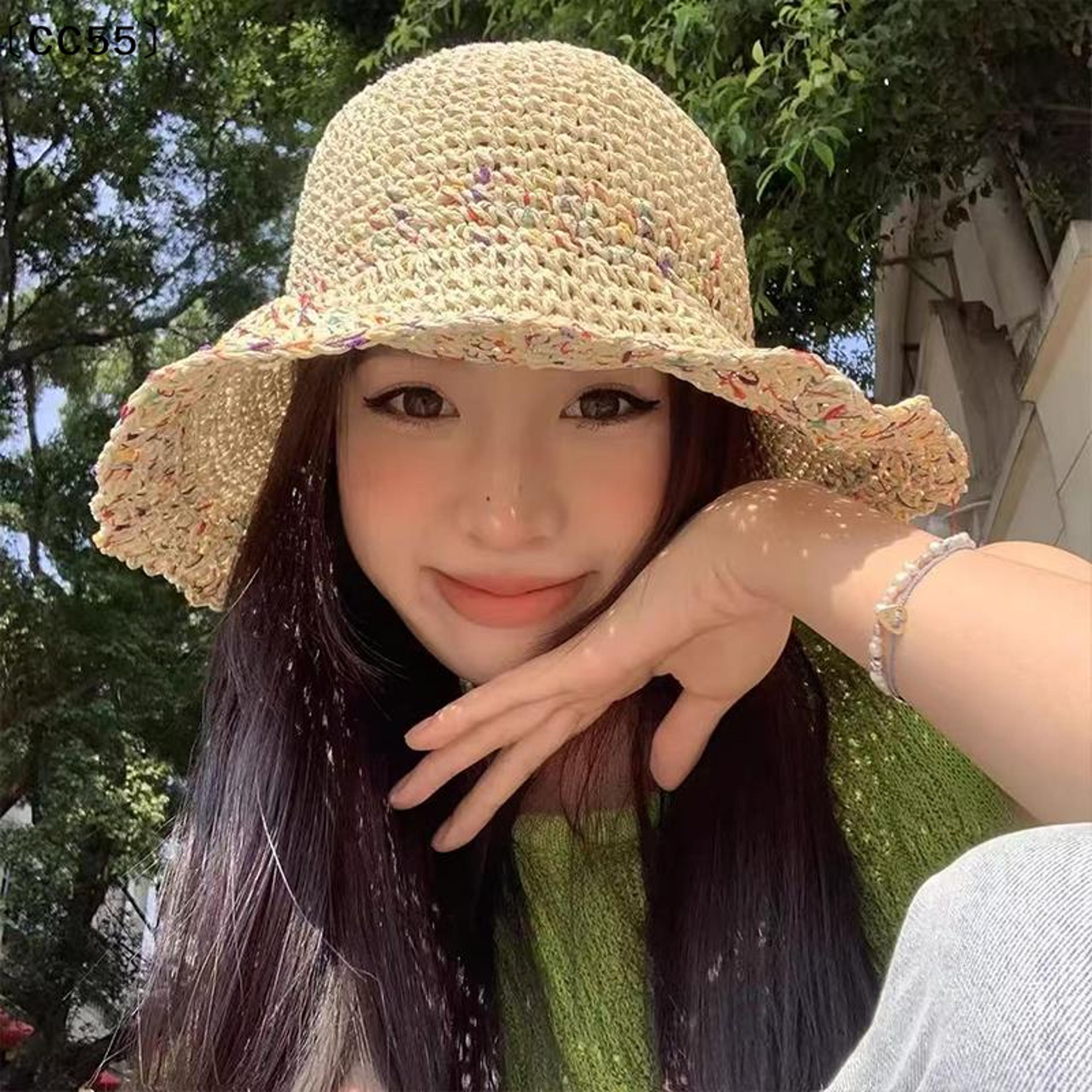 rainbow straw hat for women wide brim breathable beach cap