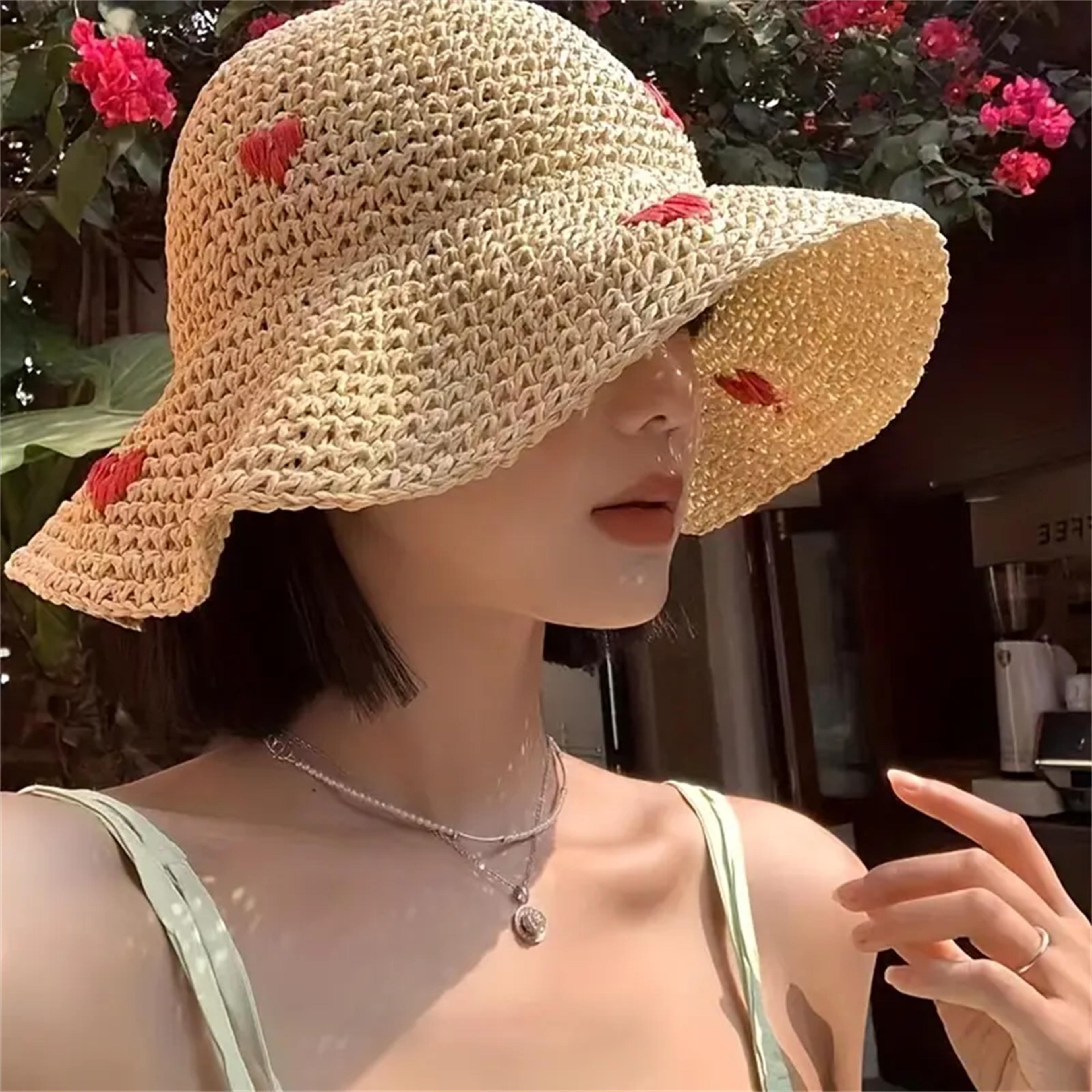 wavy edge straw sun hat for women wide brim beach hat