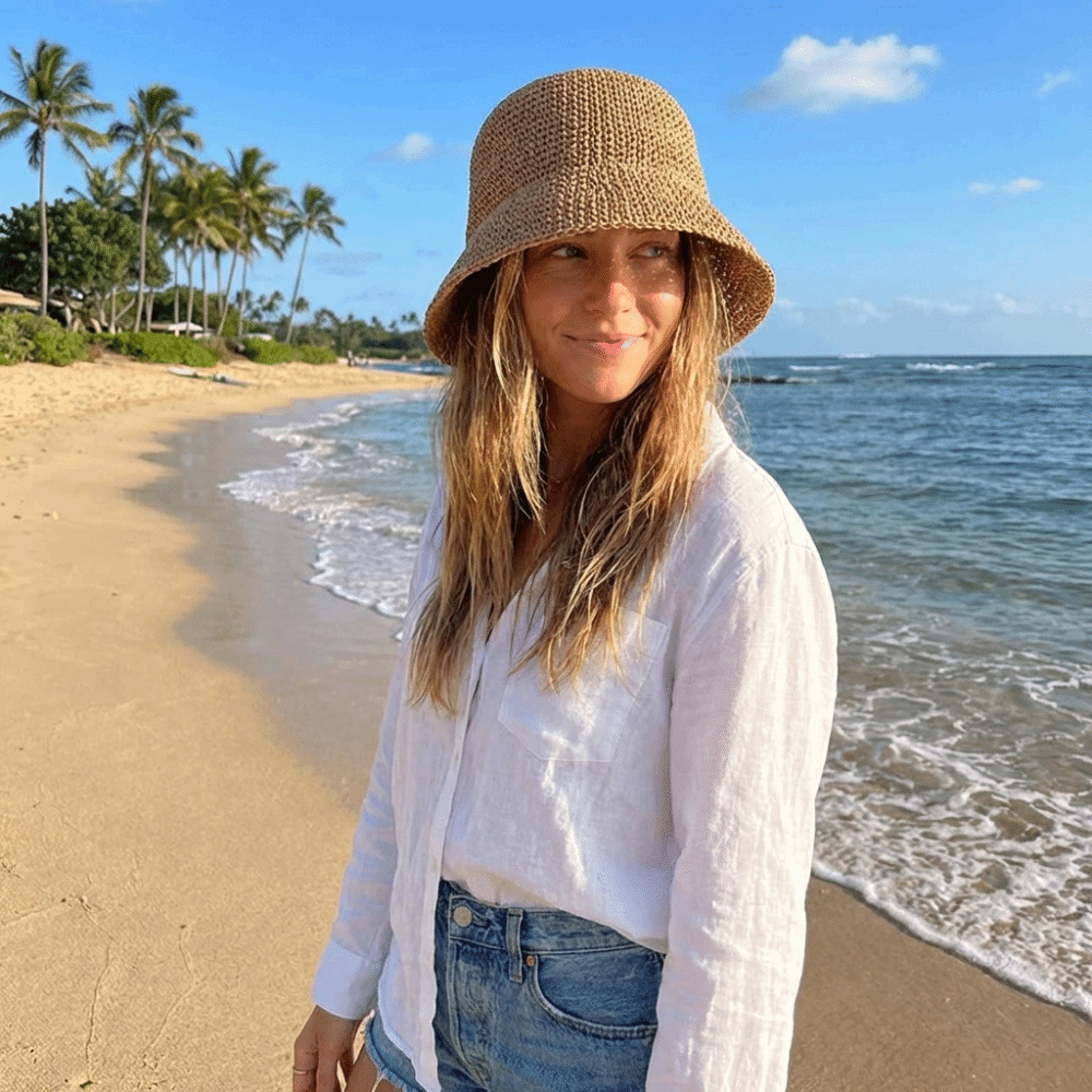 foldable woven straw bucket hat for women