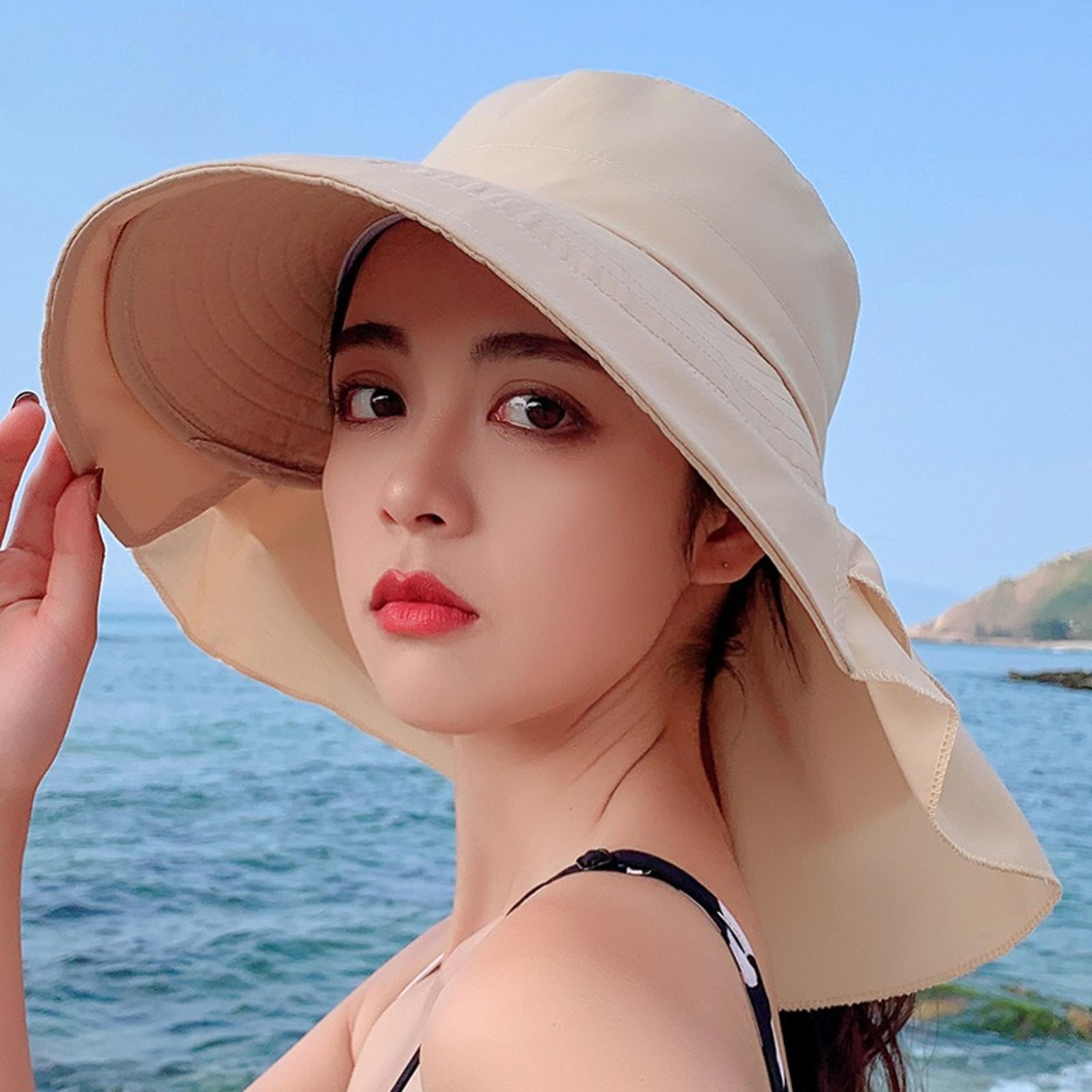 womens wide brim neck protection sun hat breathable foldable outdoor cap