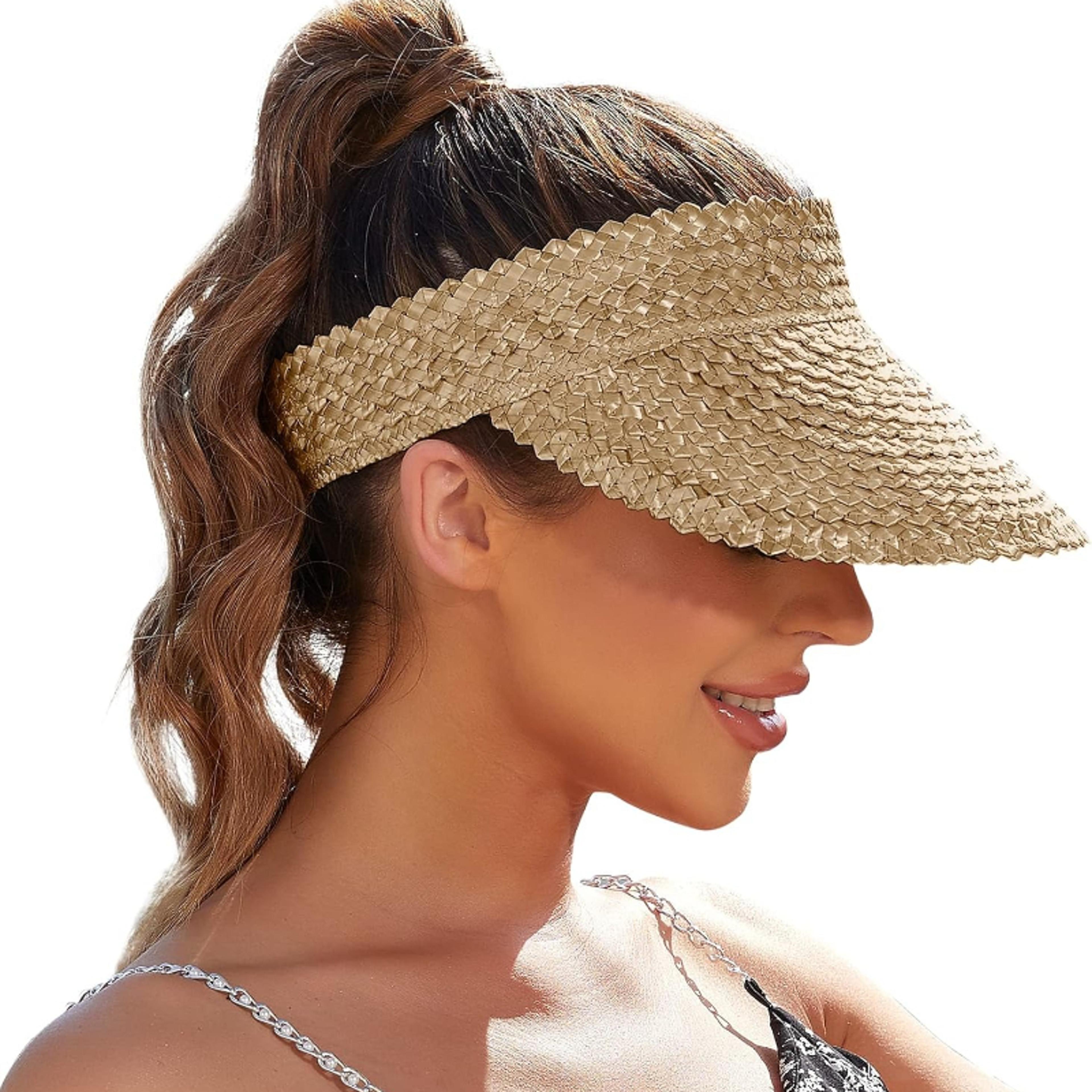women straw sun visor hat – packable beach sun hat for uv protection & vacation