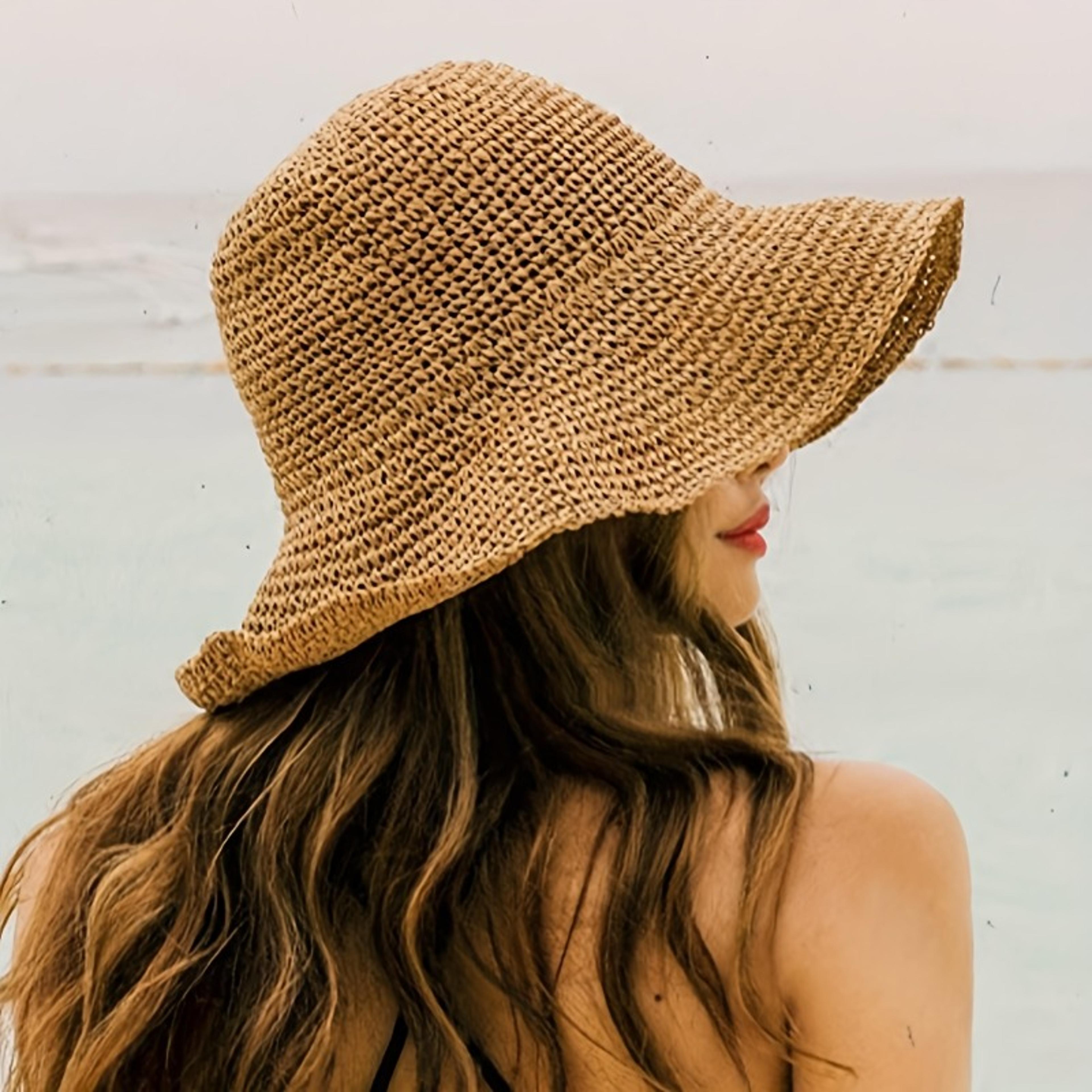 foldable straw sun hat wide brim beach sun hat with adjustable drawstring