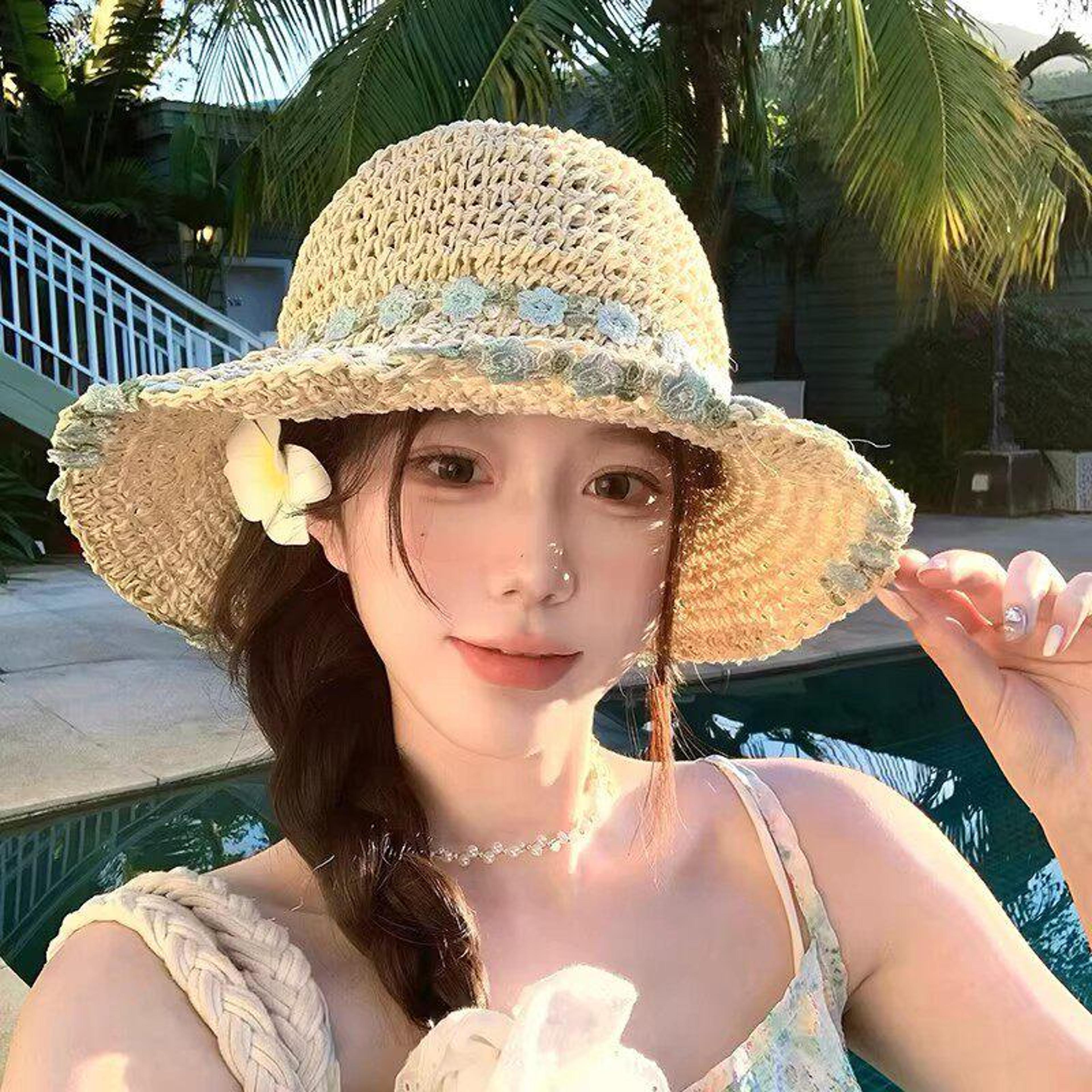 womens foldable wide brim straw sun hat – uv protection beach & travel hat