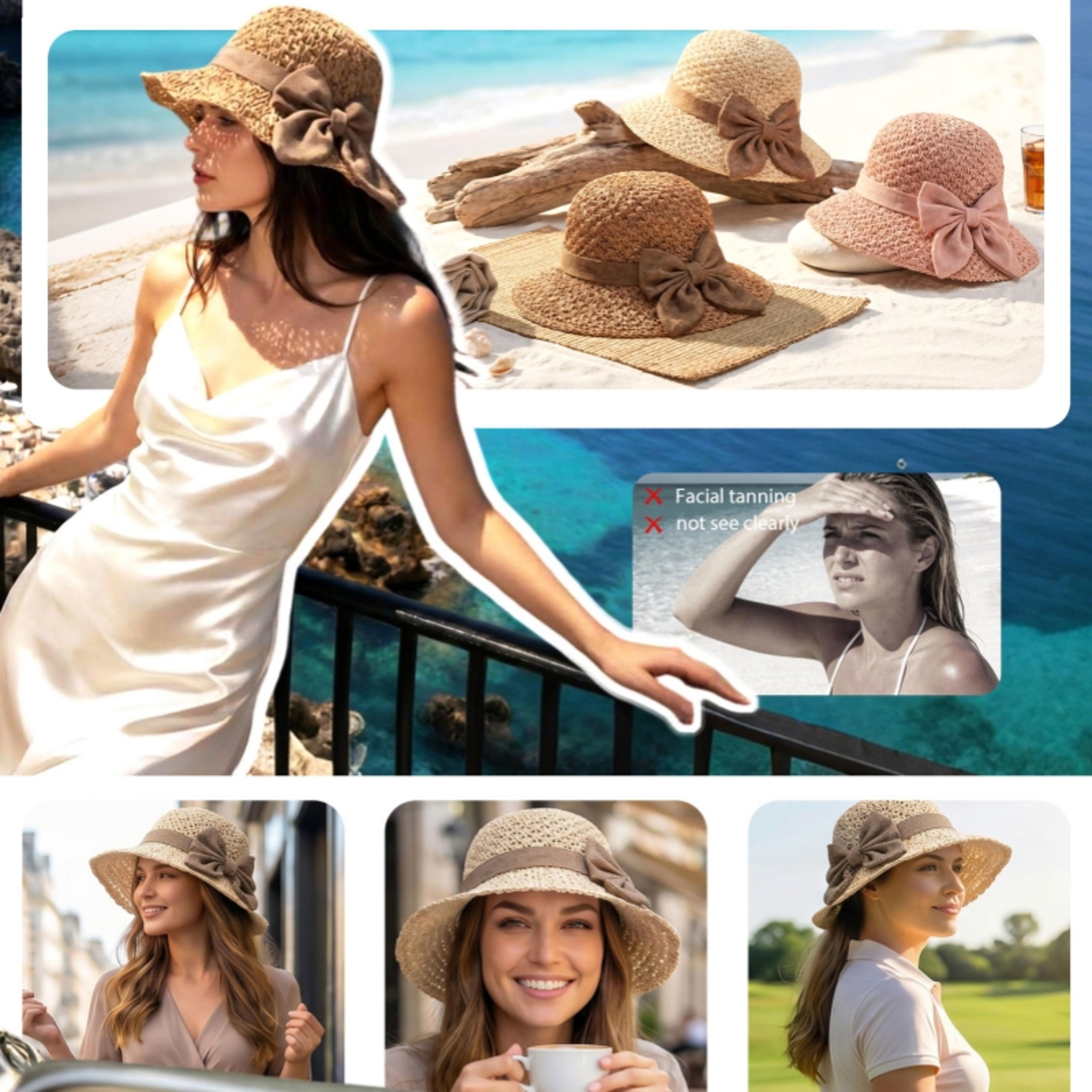 women wide brim straw sun hat beach foldable uv protection summer vacation hat
