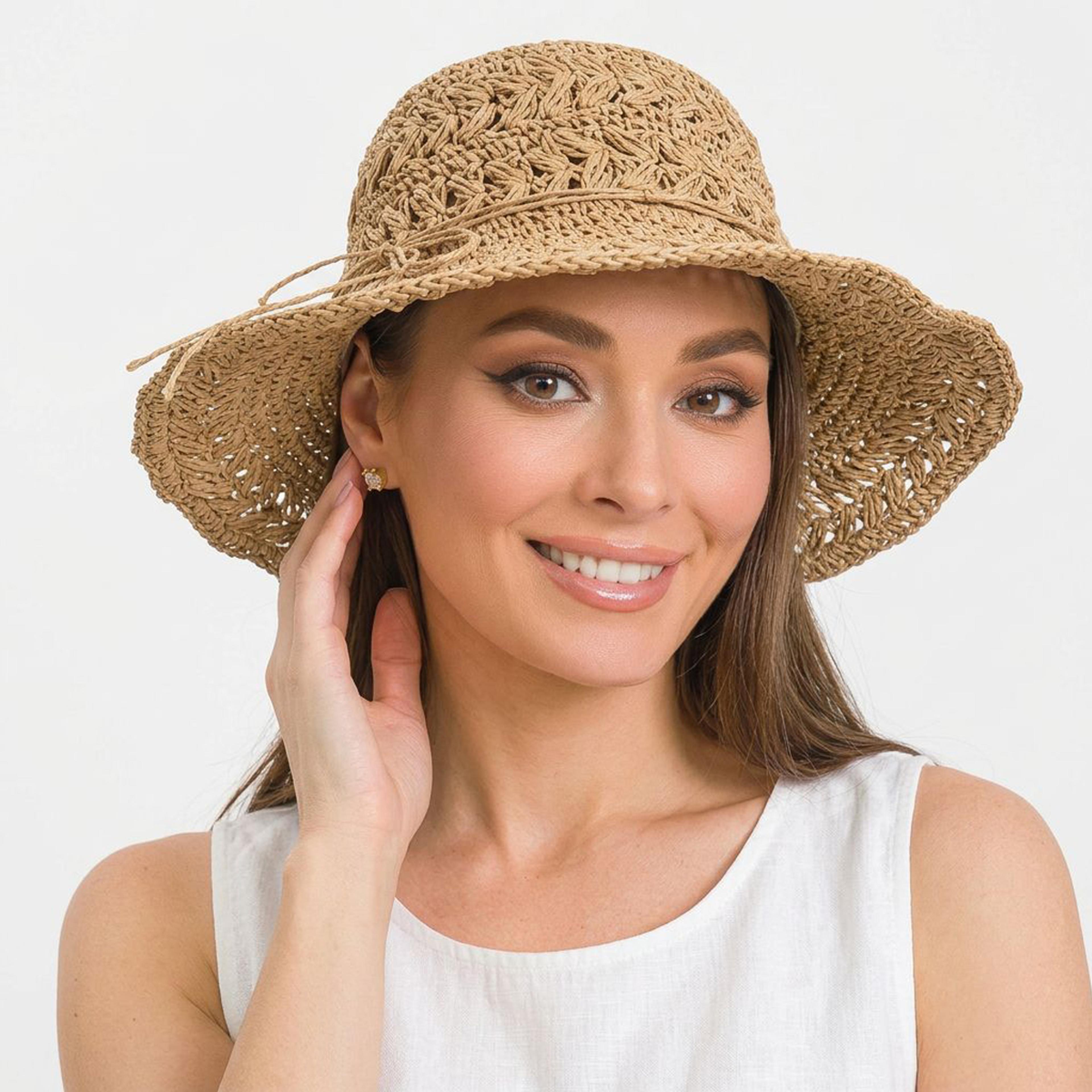 women straw sun hat packable wide brim uv protection hollow out beach hat french style
