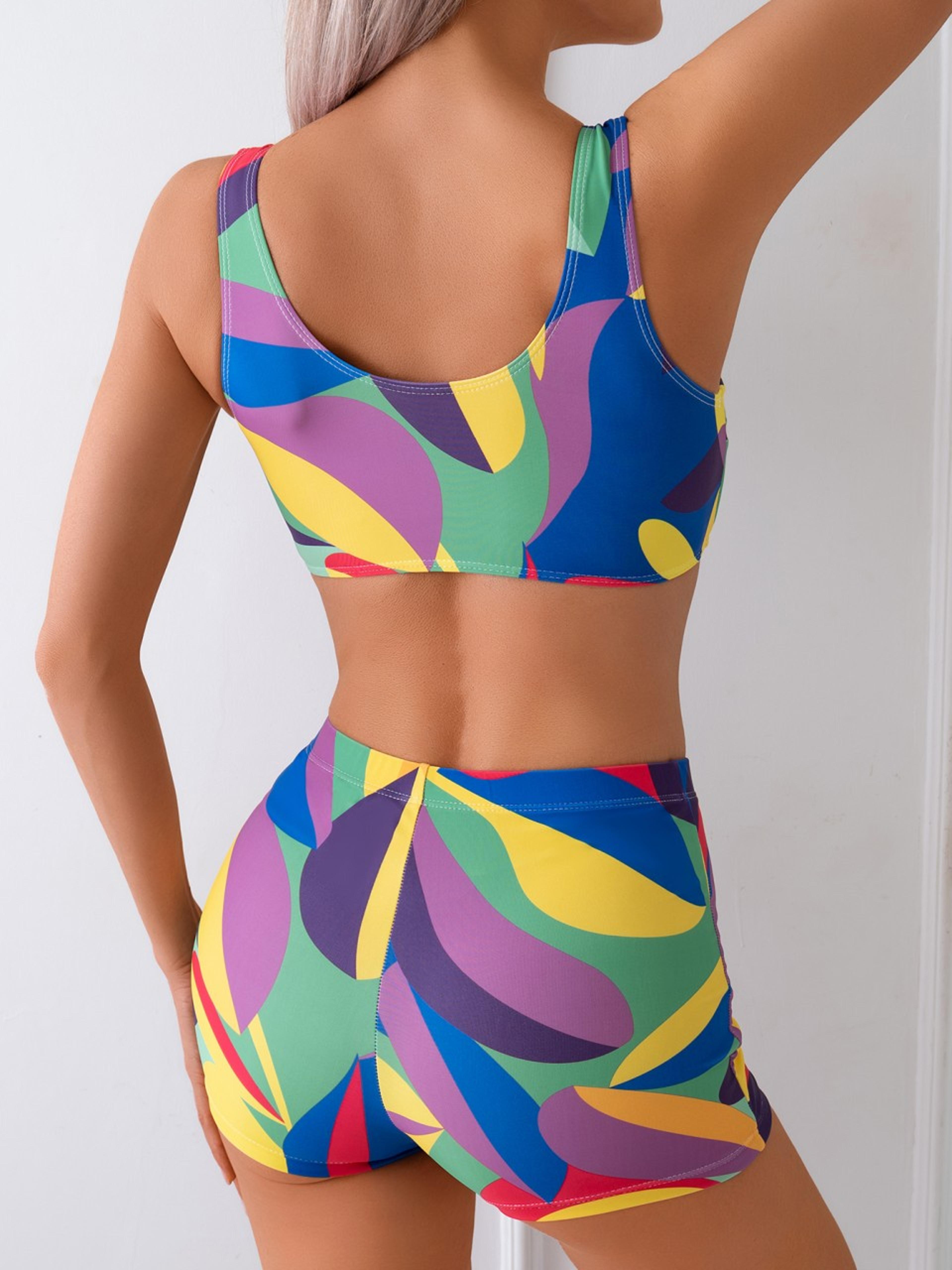 strappy high waisted bikini set for women printed sport vest swimwear