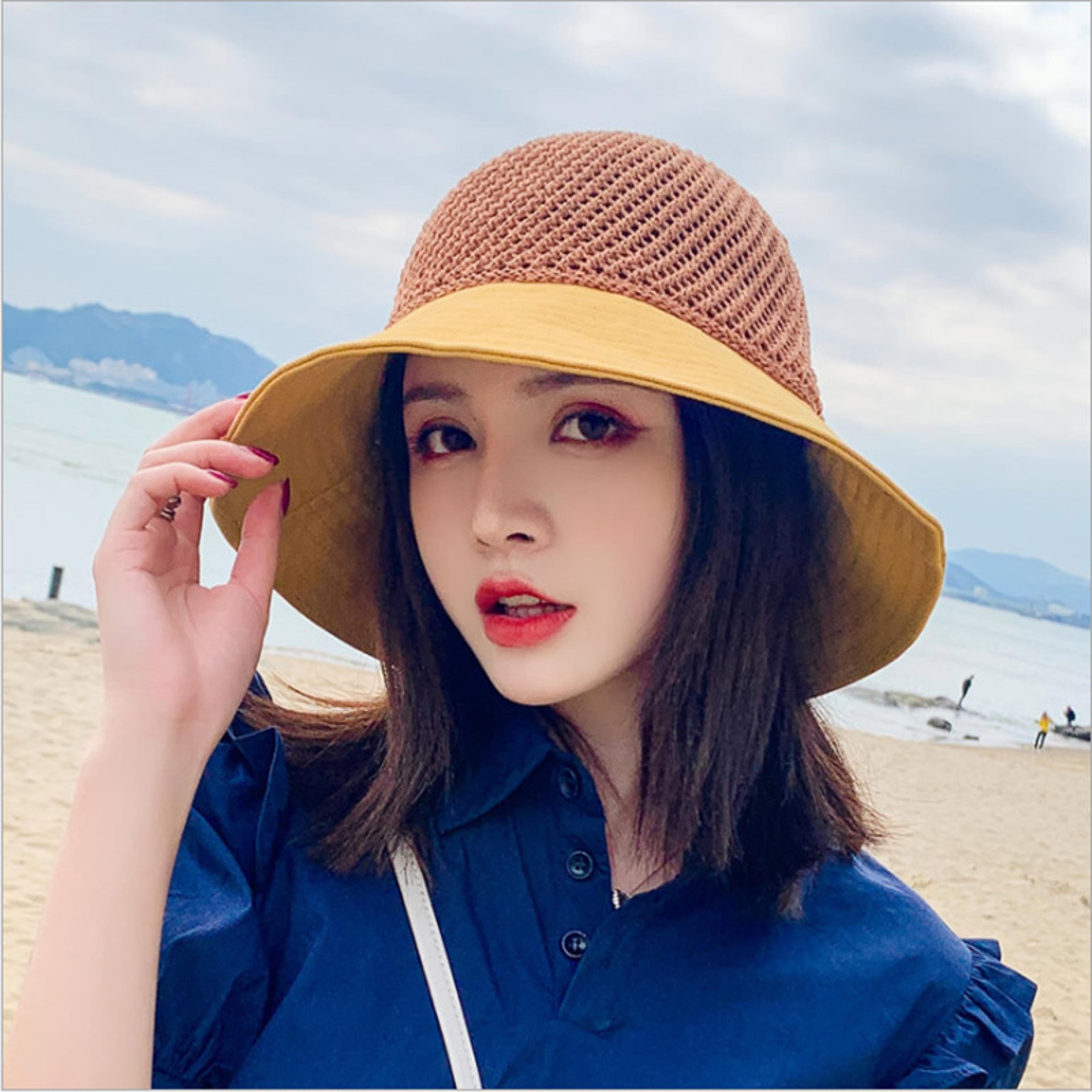 women knitted foldable sun hat with bow | breathable beach travel uv sun protection cap