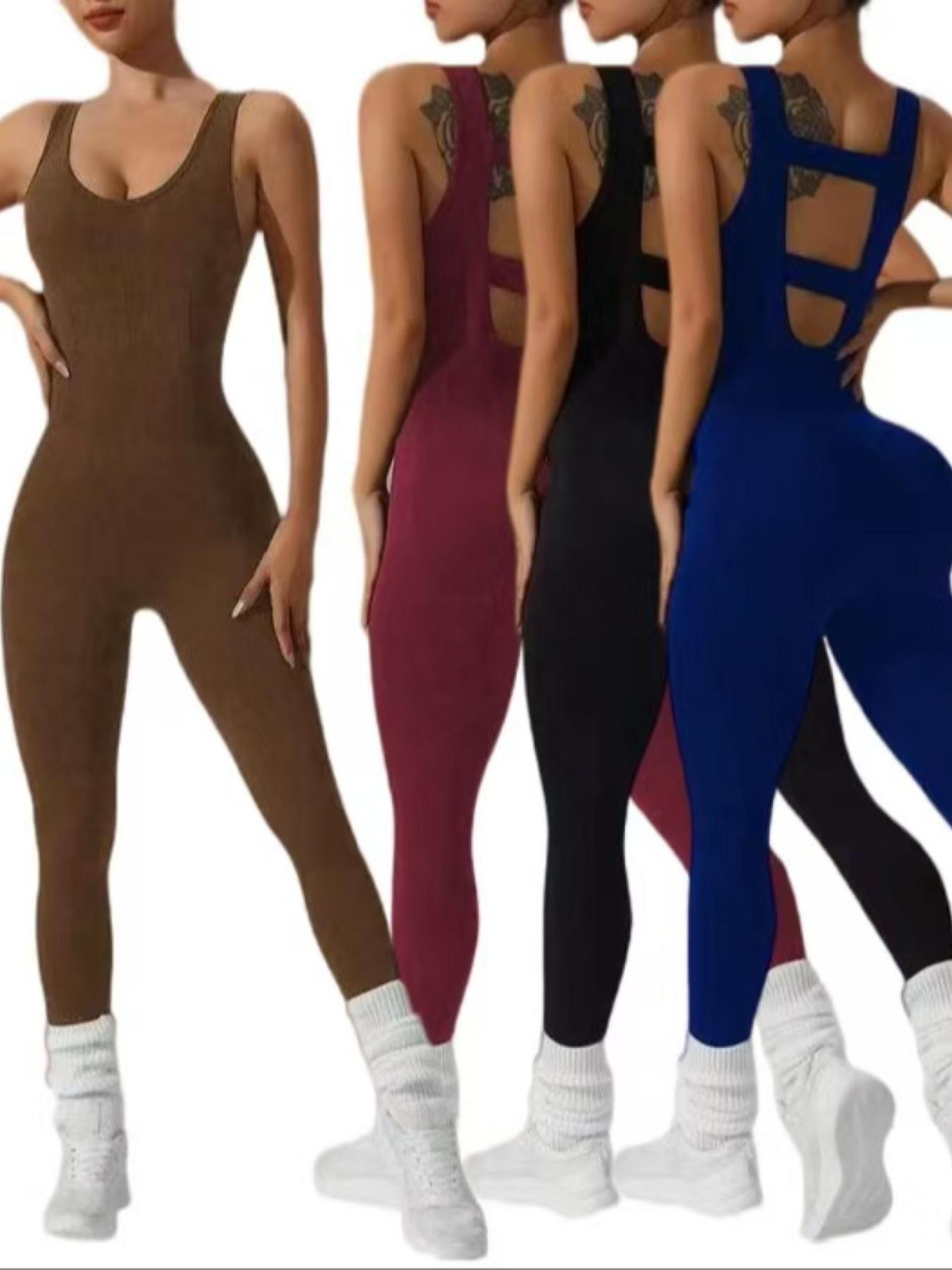 womens hollow vest yoga jumpsuit – seamless elastic fitness & running one-piece outfit