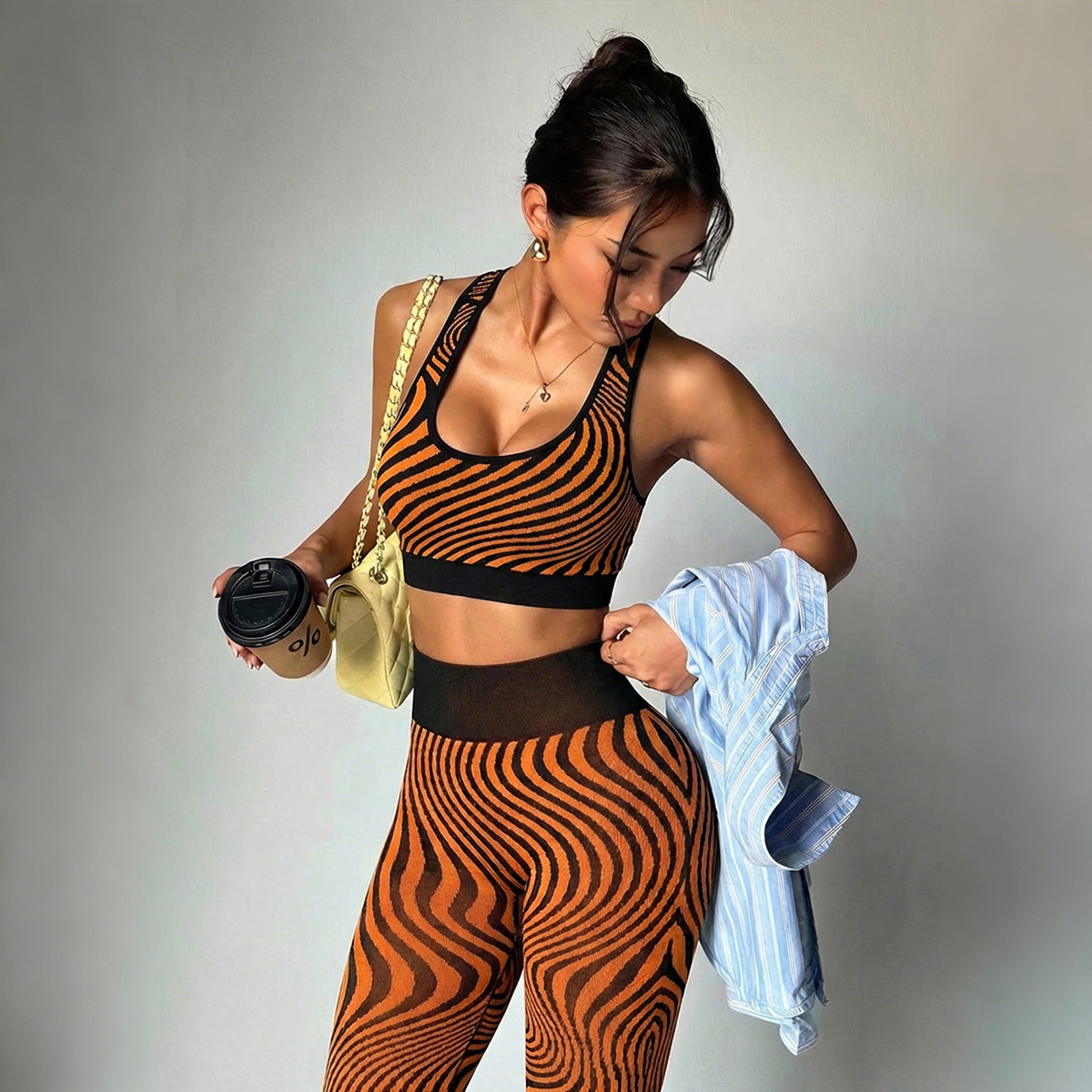zebra print sports bra yoga set high impact workout set
