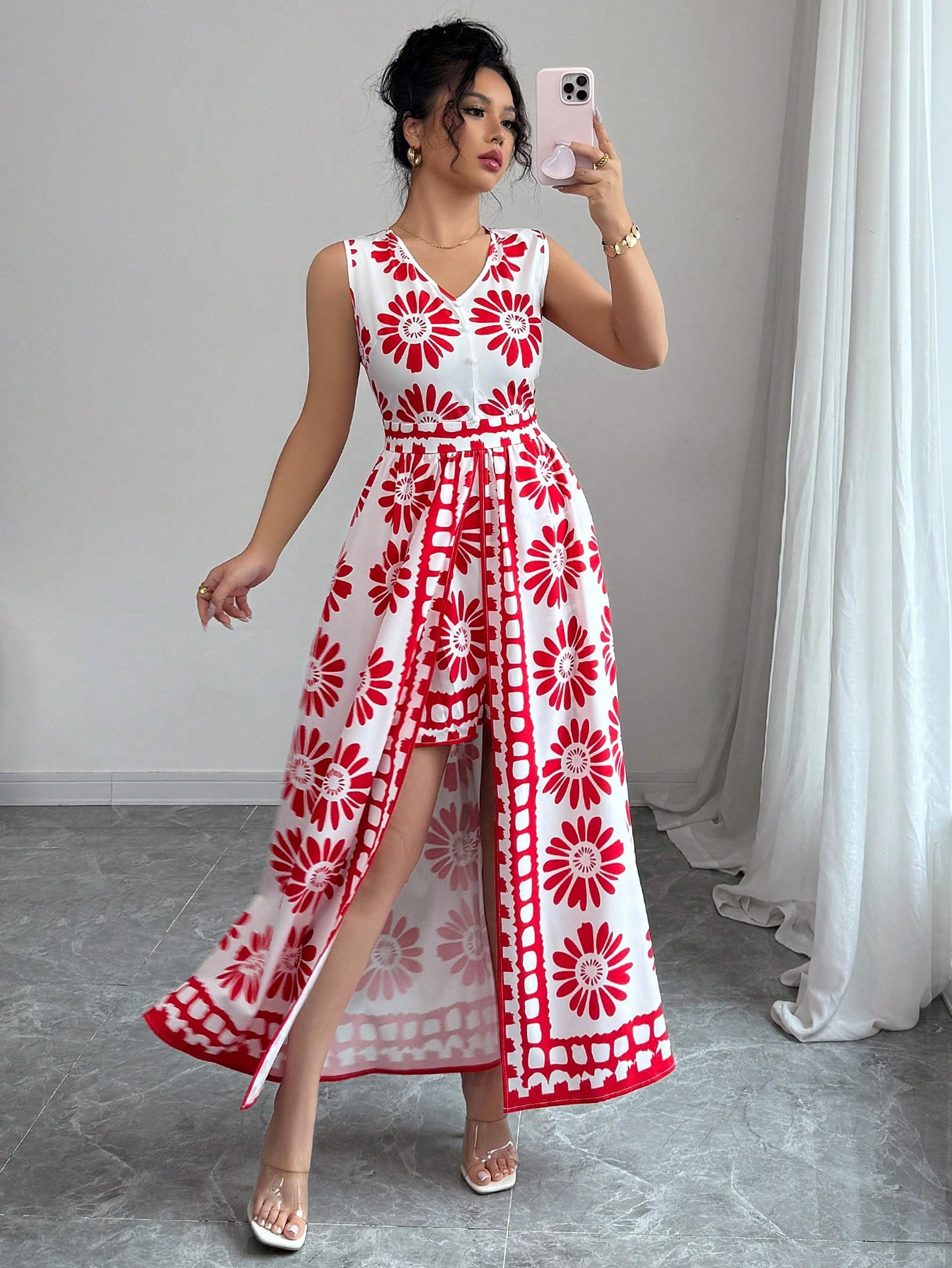 womens summer beach jumpsuit sleeveless retro print vacation outfit