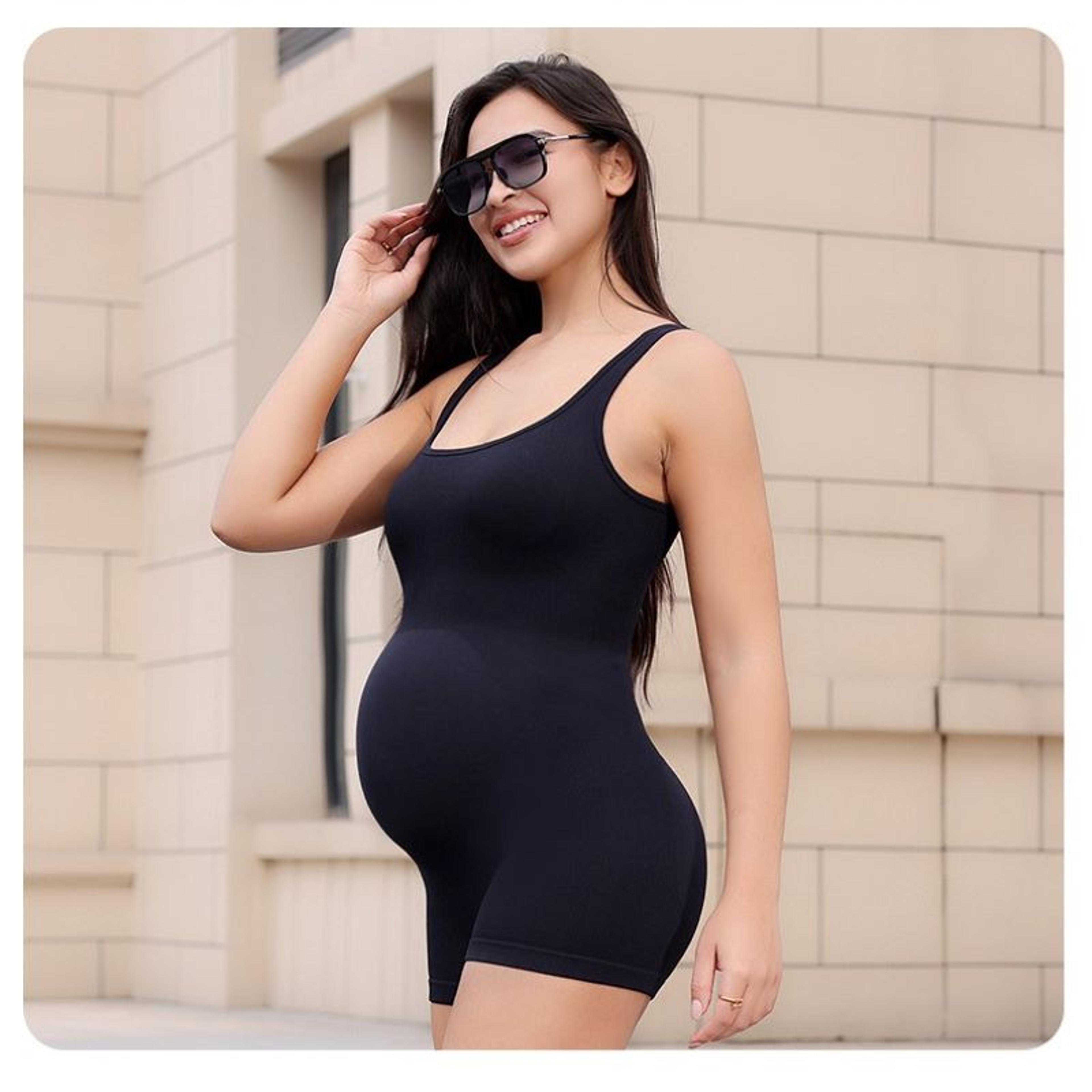 black backless maternity yoga jumpsuit – seamless pregnancy workout & activewear bodysuit