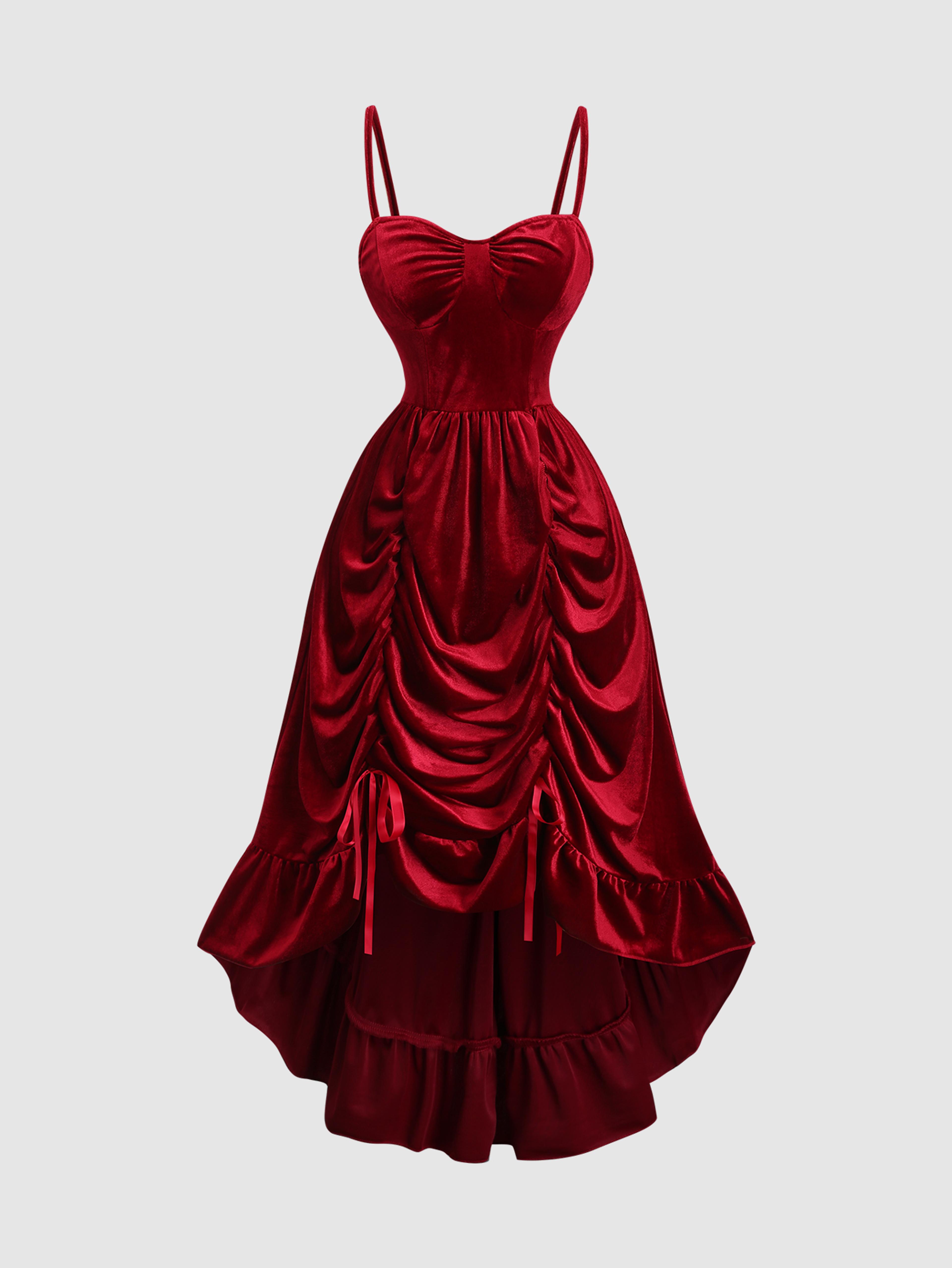 burgundy satin slip dress sweetheart neck asymmetric hem cocktail midi evening gown
