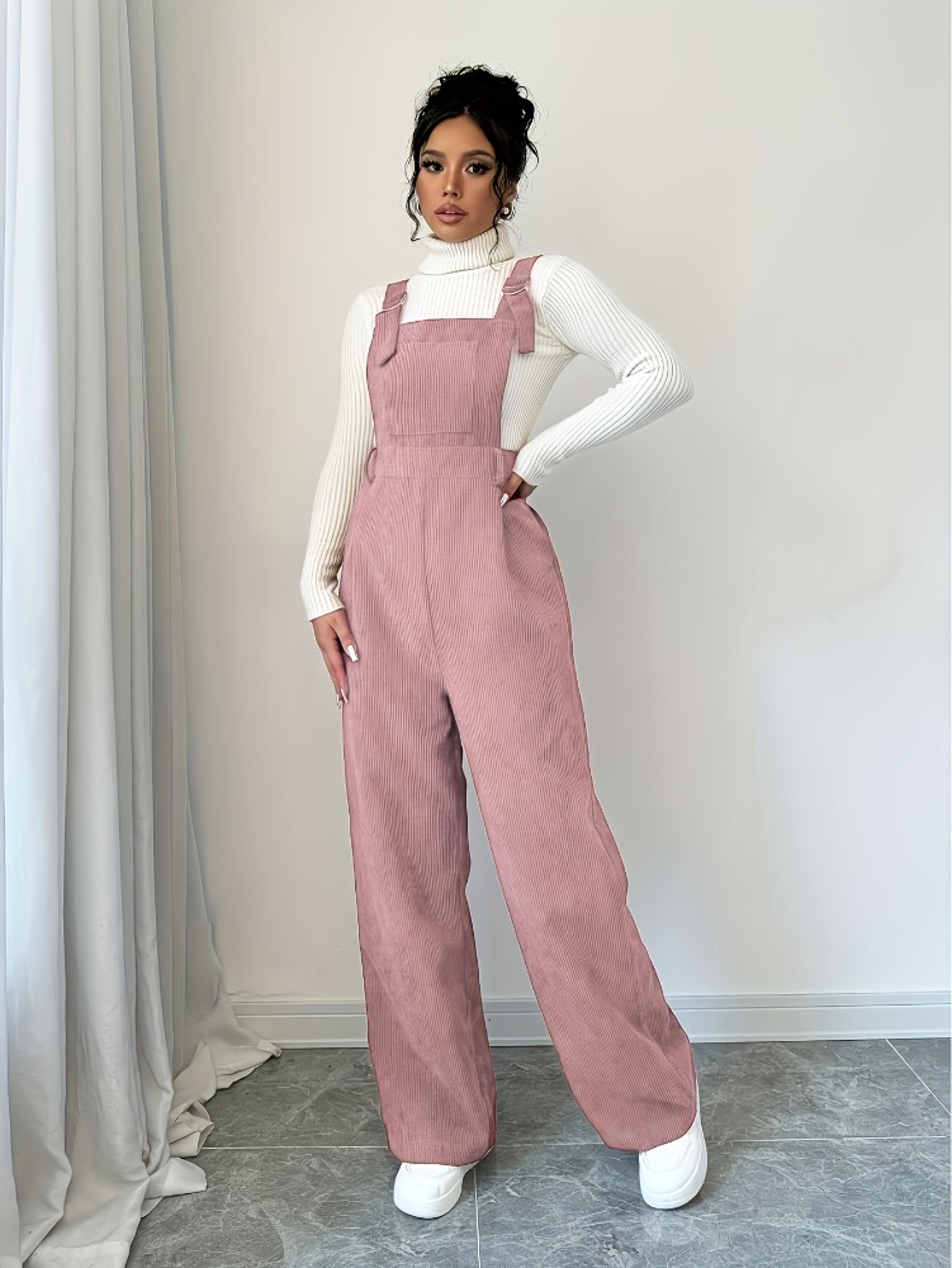 women corduroy wide strap jumpsuit button detail casual autumn winter relaxed fit overall