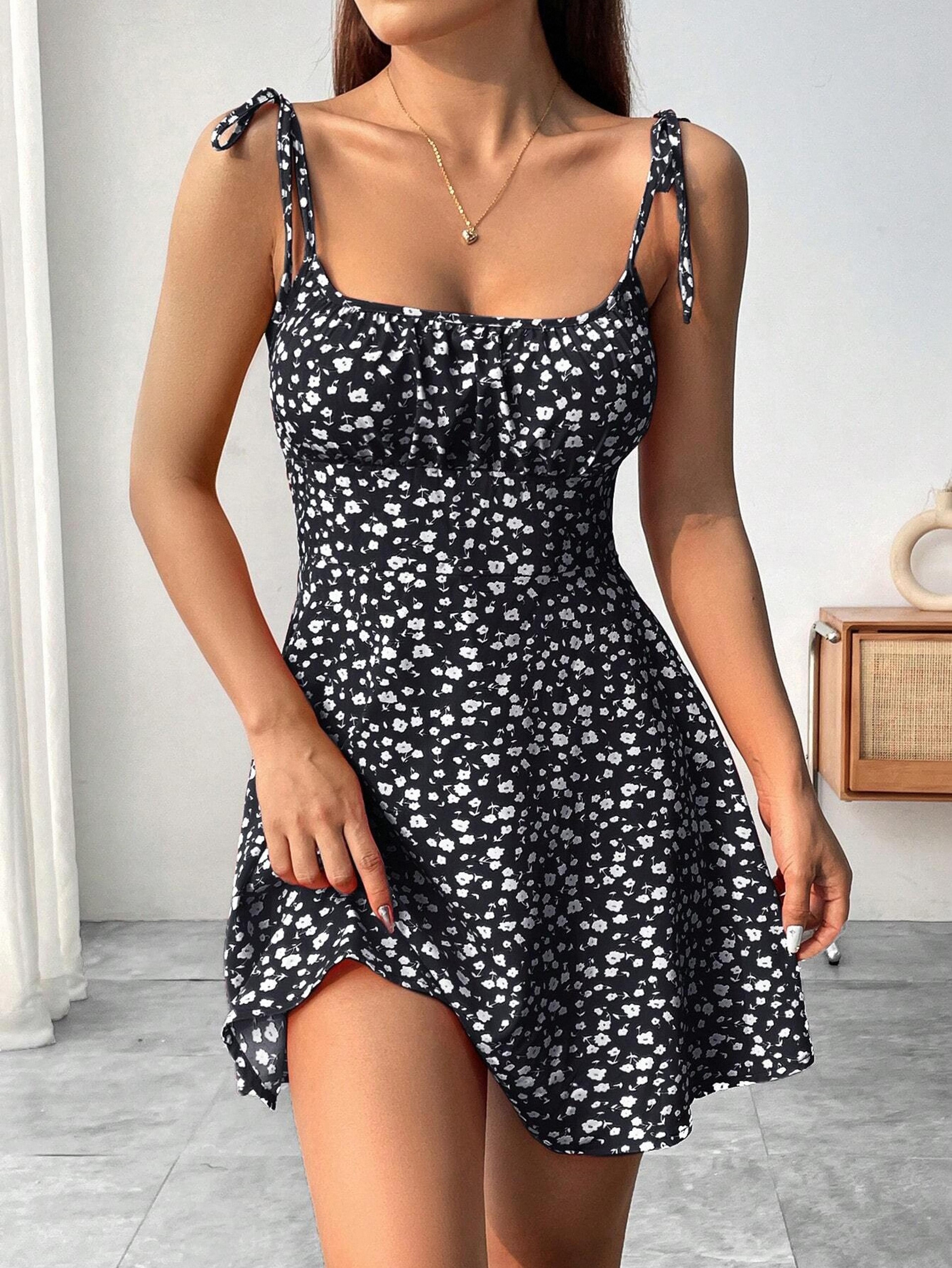 floral print a-line mini dress for women summer casual elegant retro style