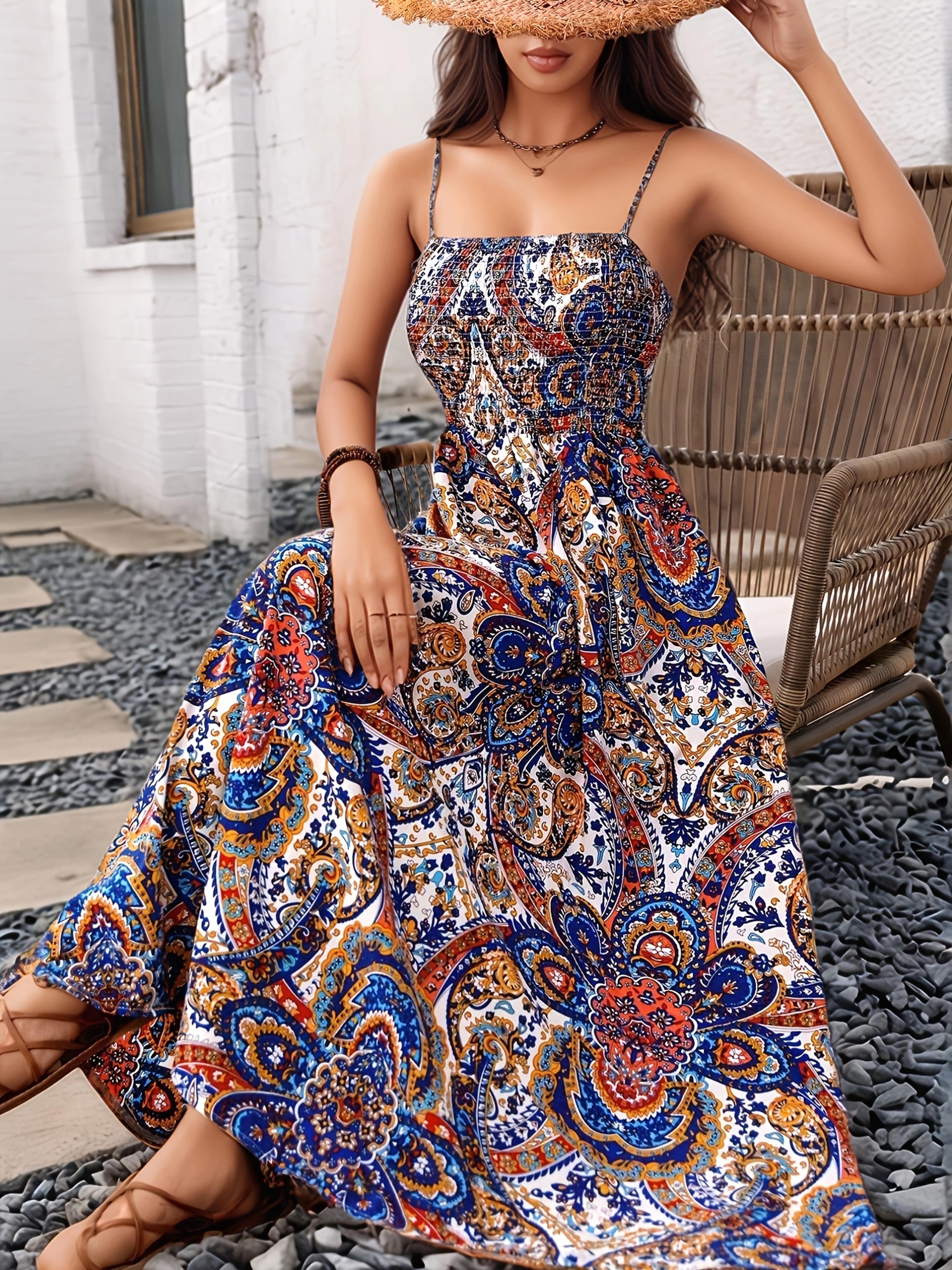 boho paisley print maxi dress elegant ethnic resort wear long dress