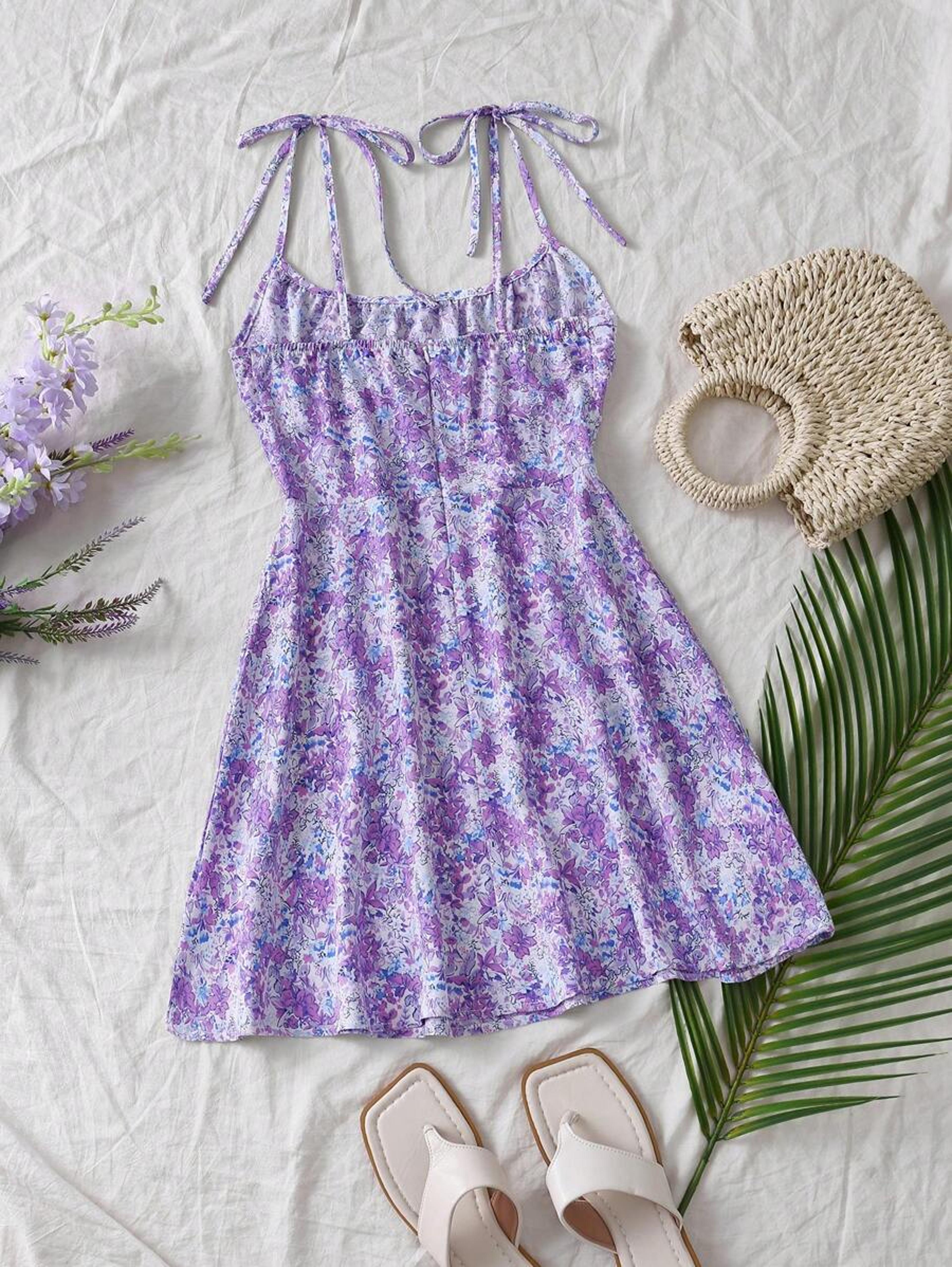floral print slip dress pleated bust mini outfit