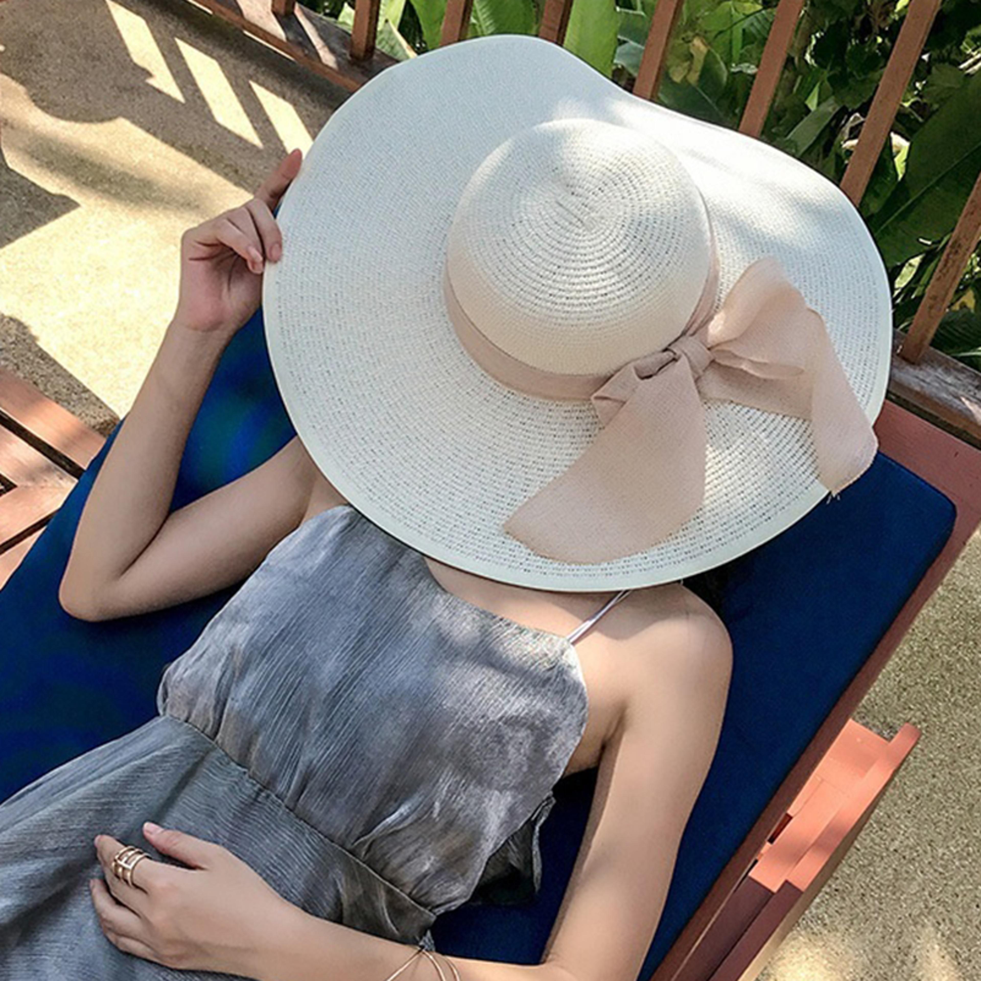 women wide brim straw sun hat foldable sun protection beach cap