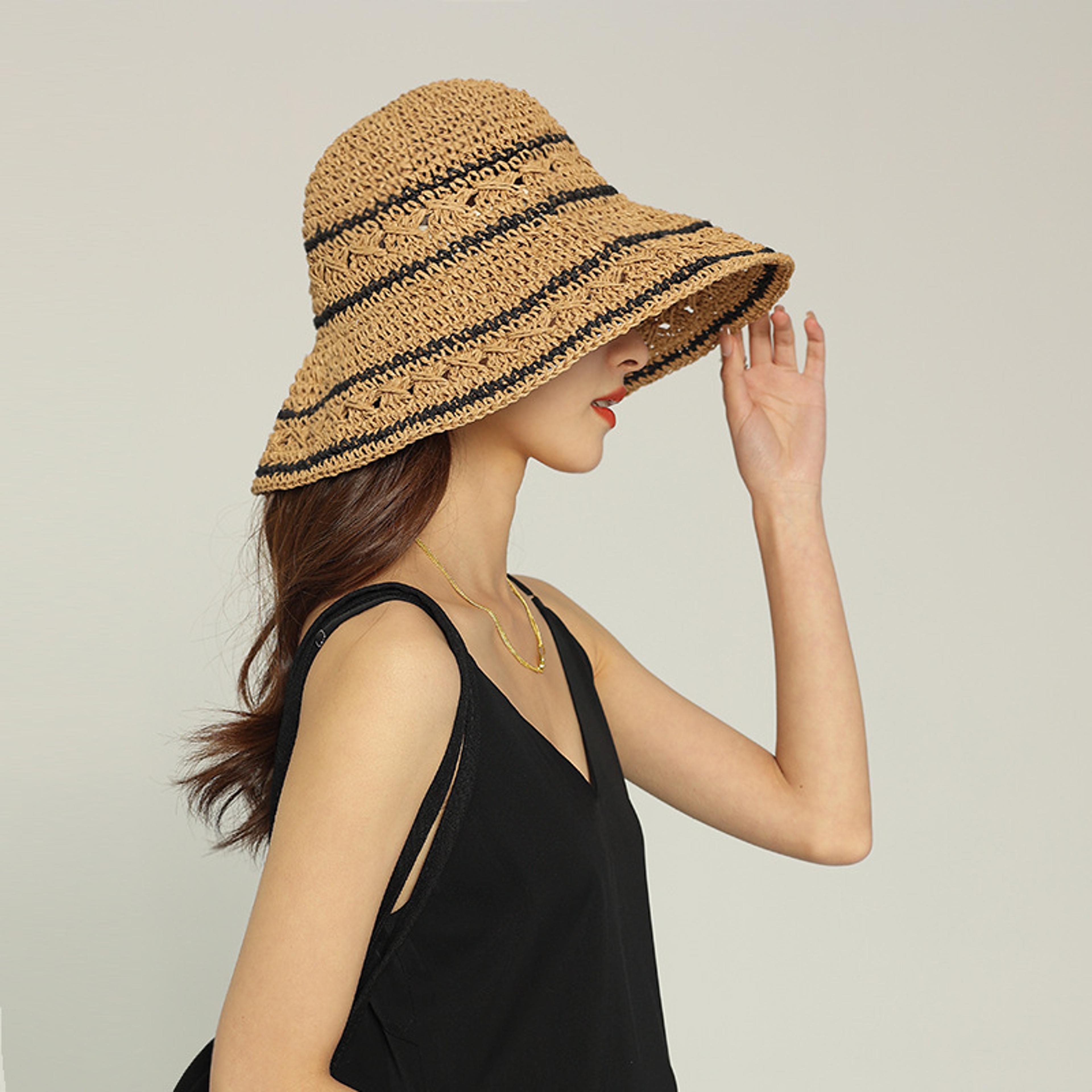 bohemian straw sun visor hat and matching beach tote bag set for women