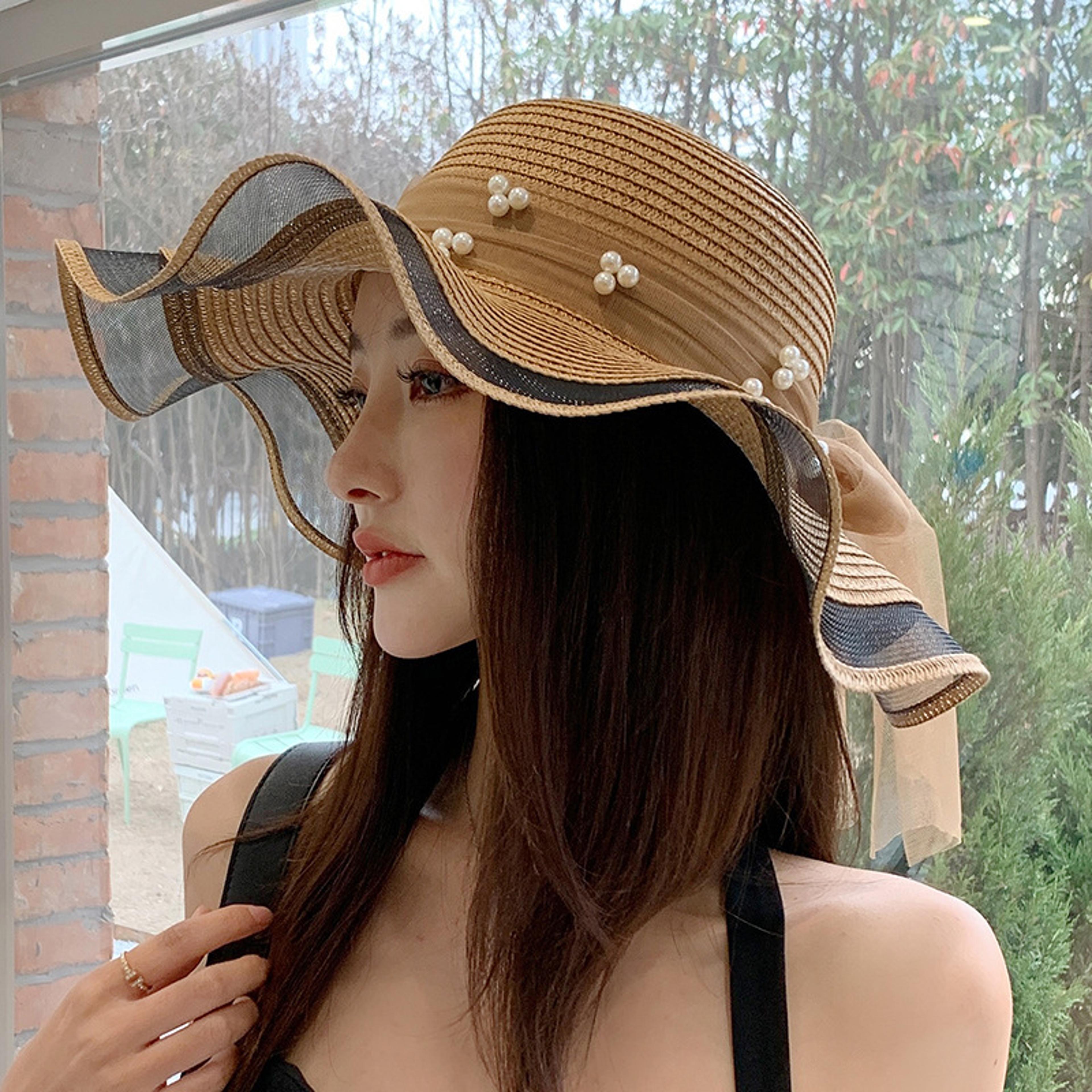 panama wide brim straw sun hat with bow accent