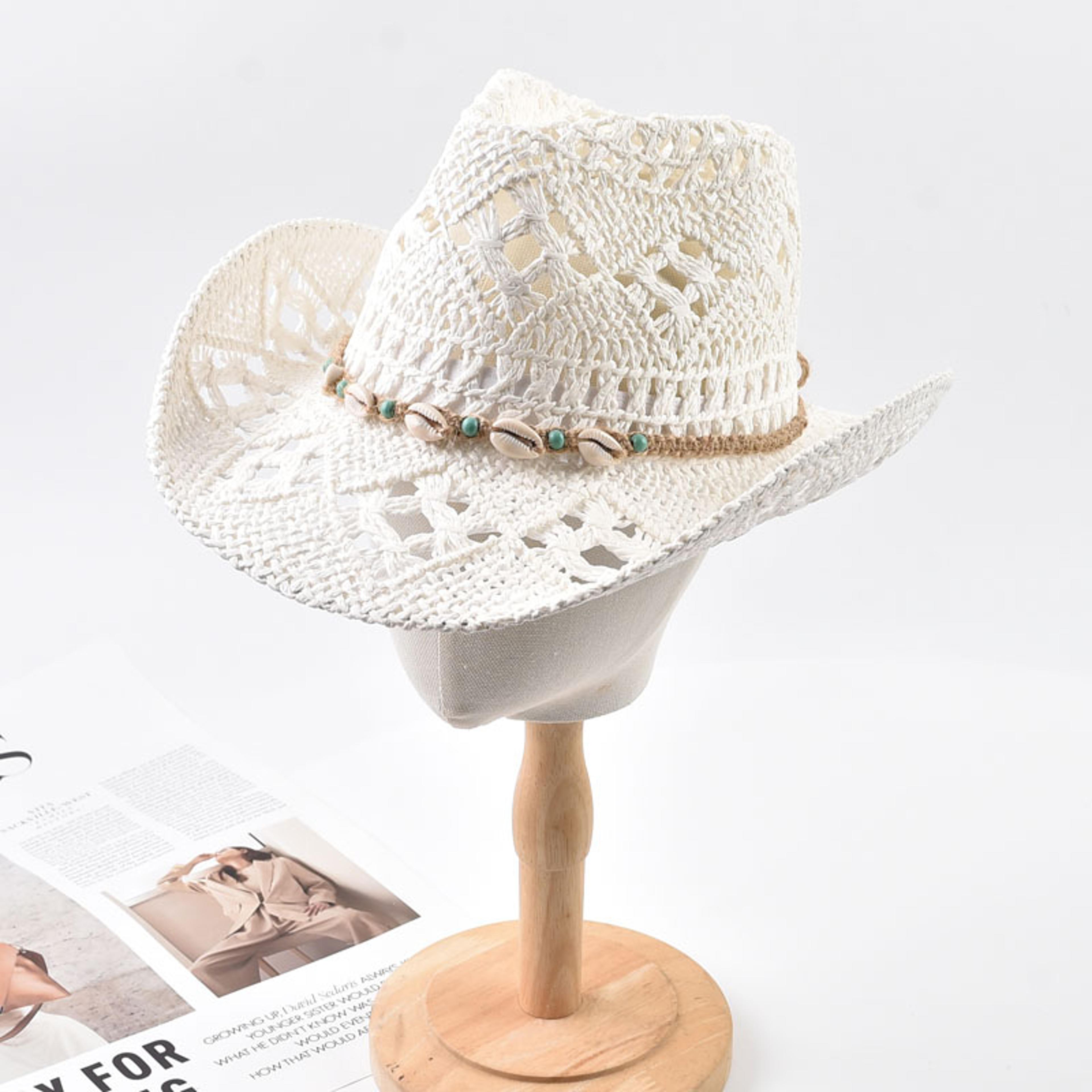 boho wide brim straw sun hat with shells summer beach panama