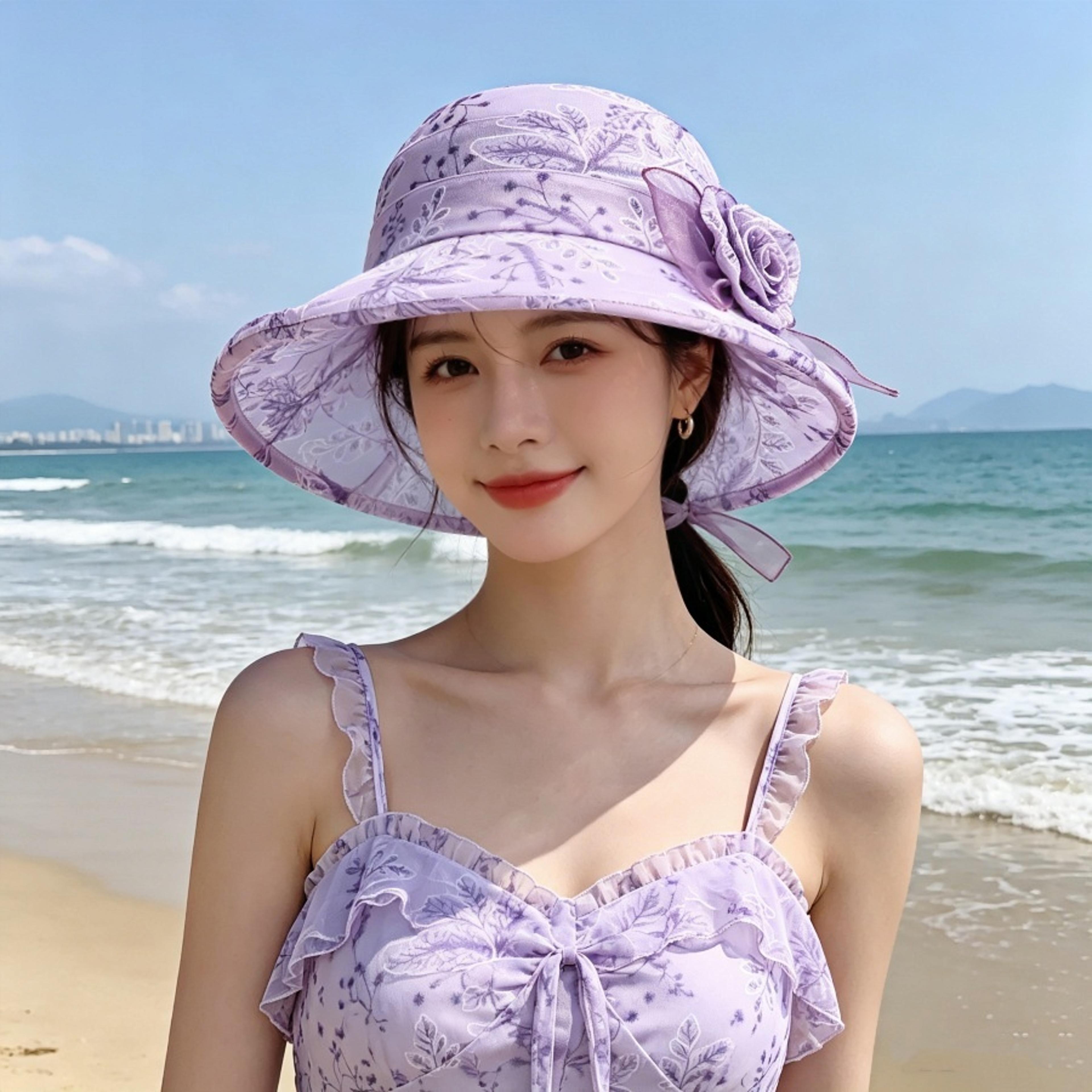 plant print sun hat lightweight elegant wide brimmed sun hat for summer outings and beach vacation hat