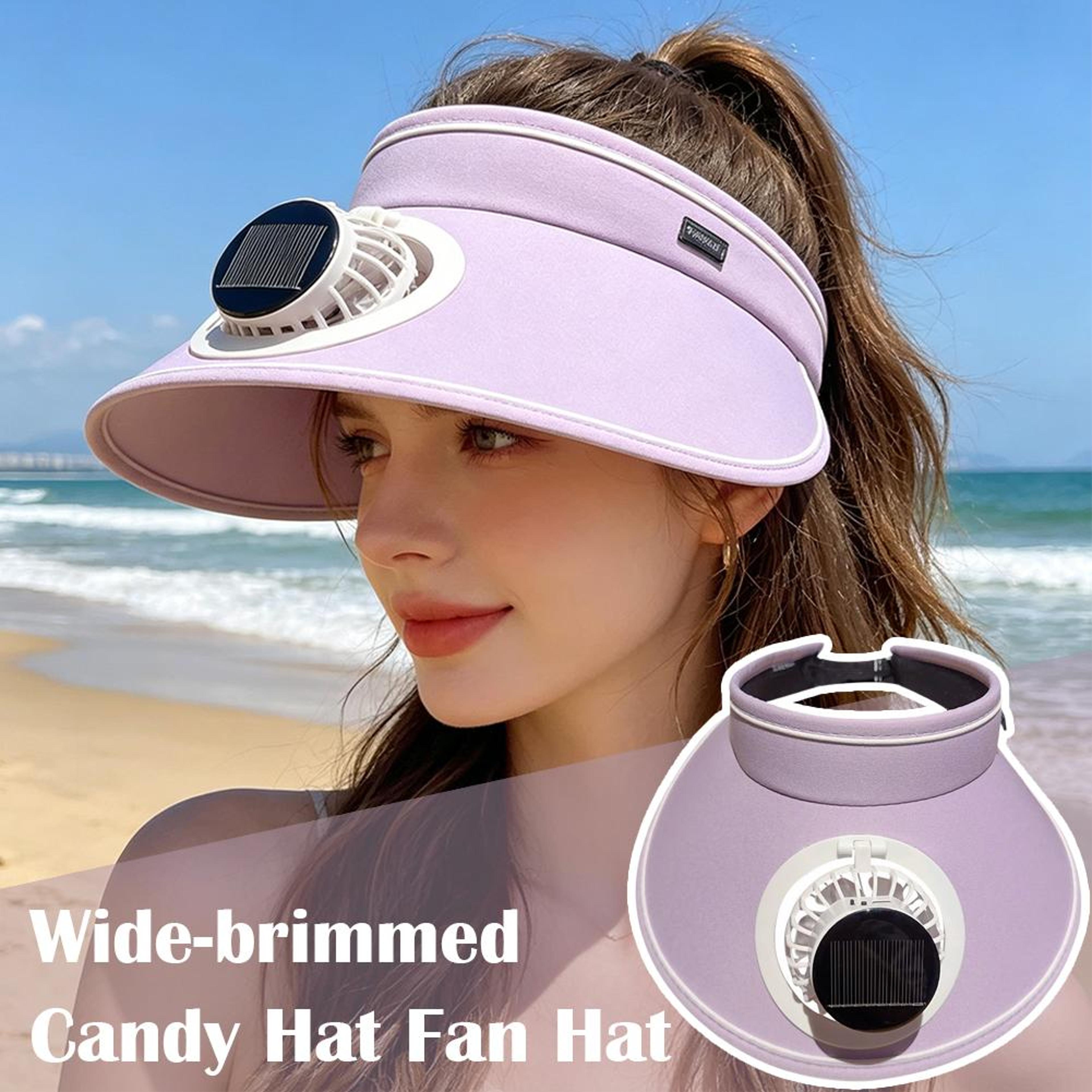 wide brim sun hat with built-in cooling fan for women