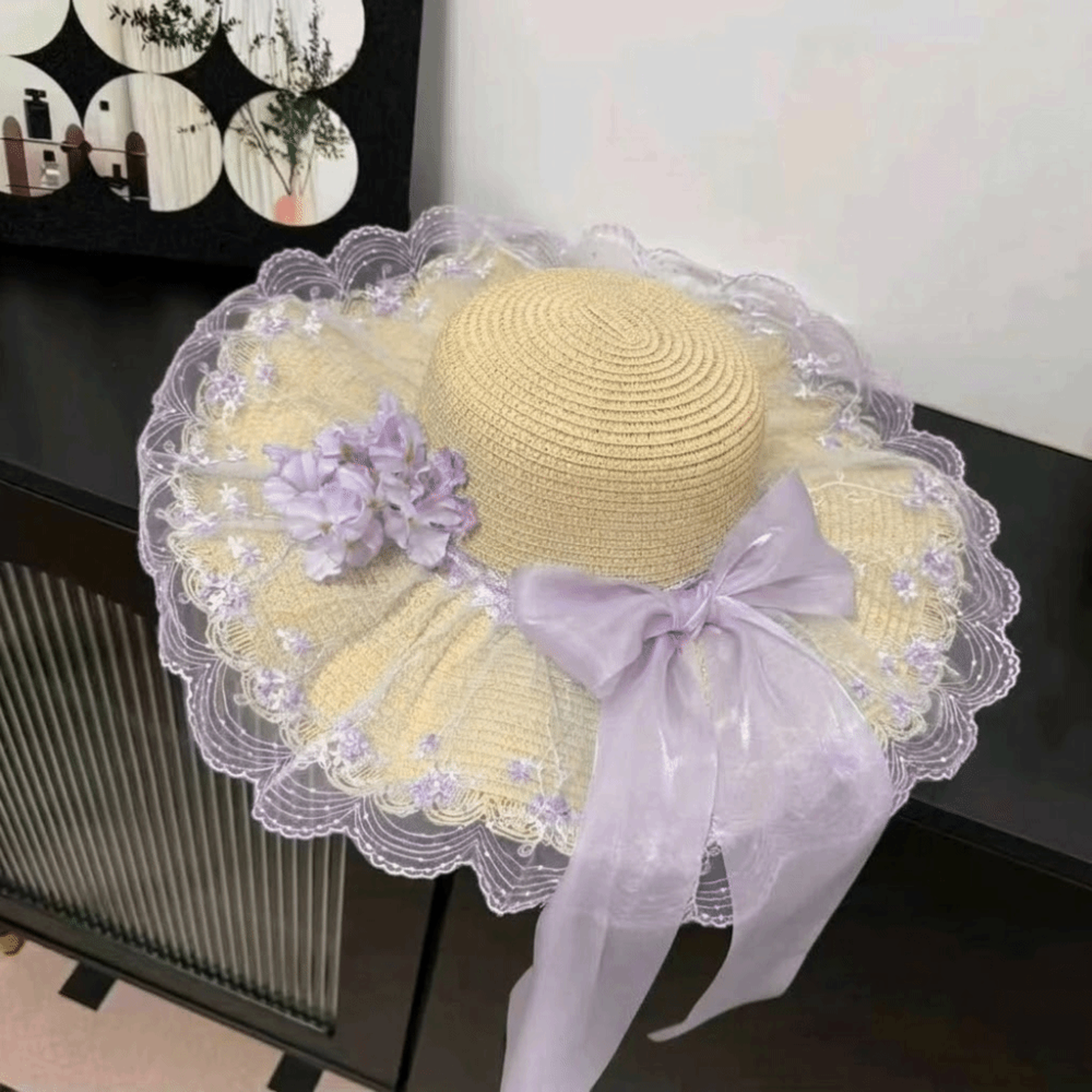 lace brim wide brim straw hat elegant floral beach sun hat