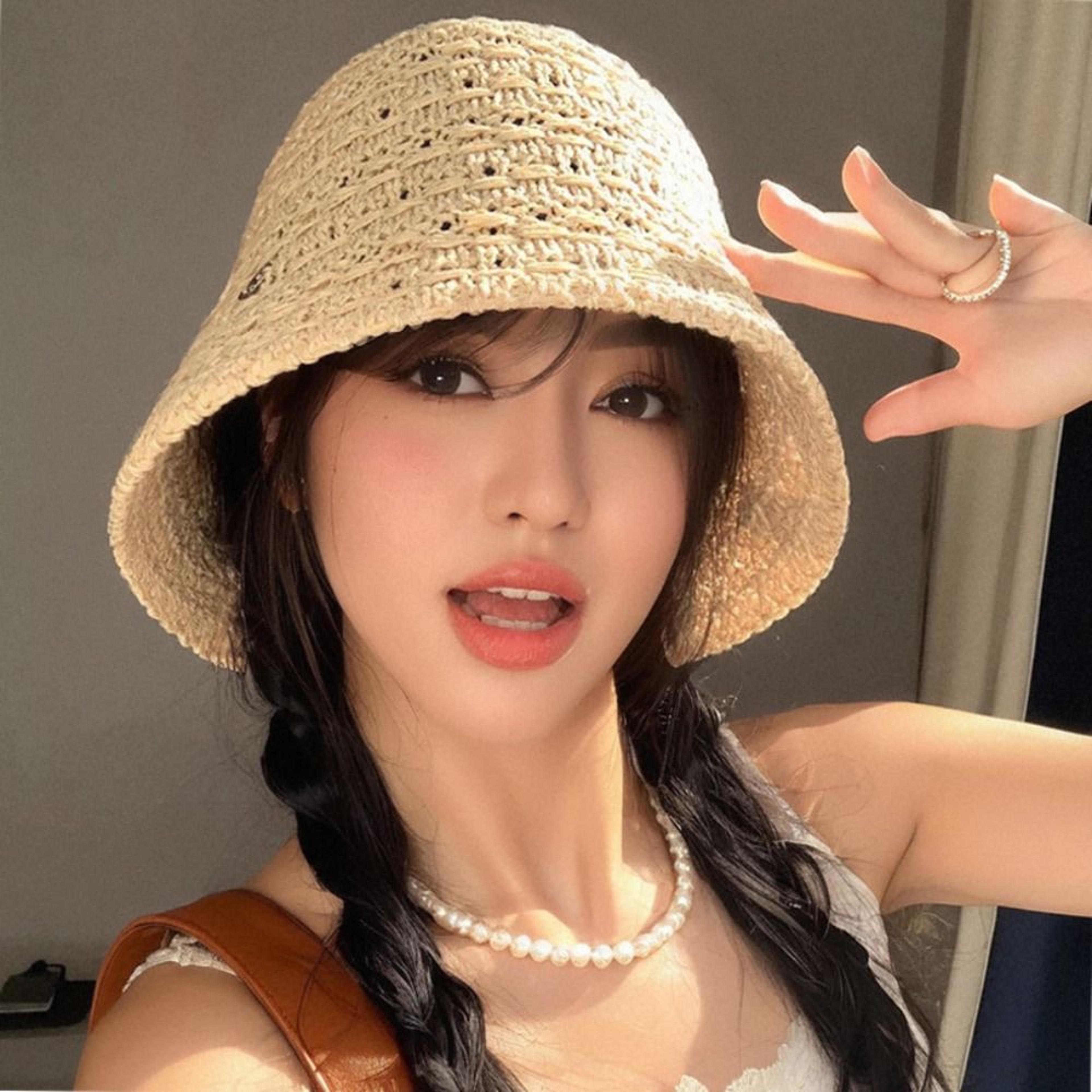 breathable straw bucket sun hat – wide brim beach visor cap