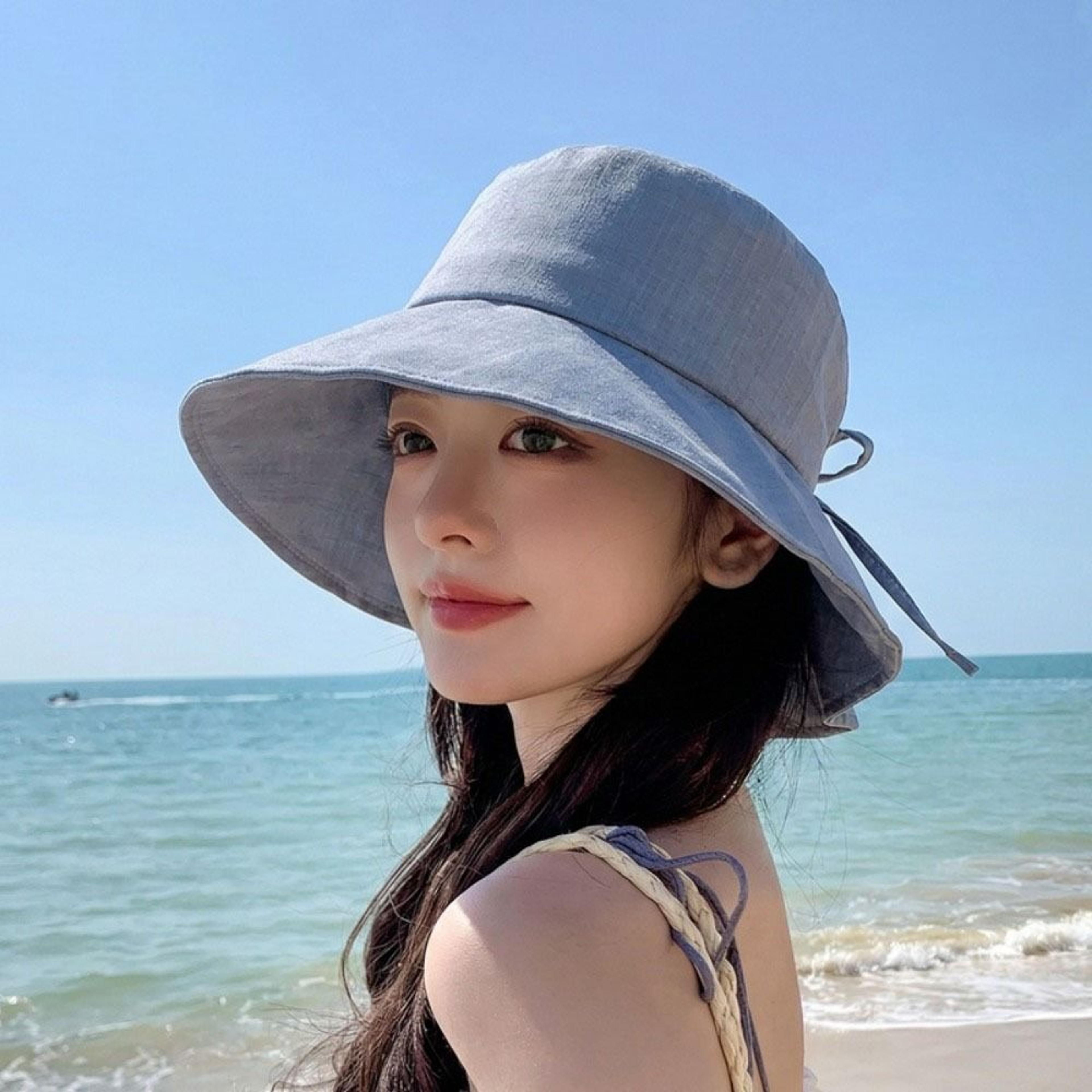 women's wide brim sun hat uv protection foldable summer beach hat with bowknot