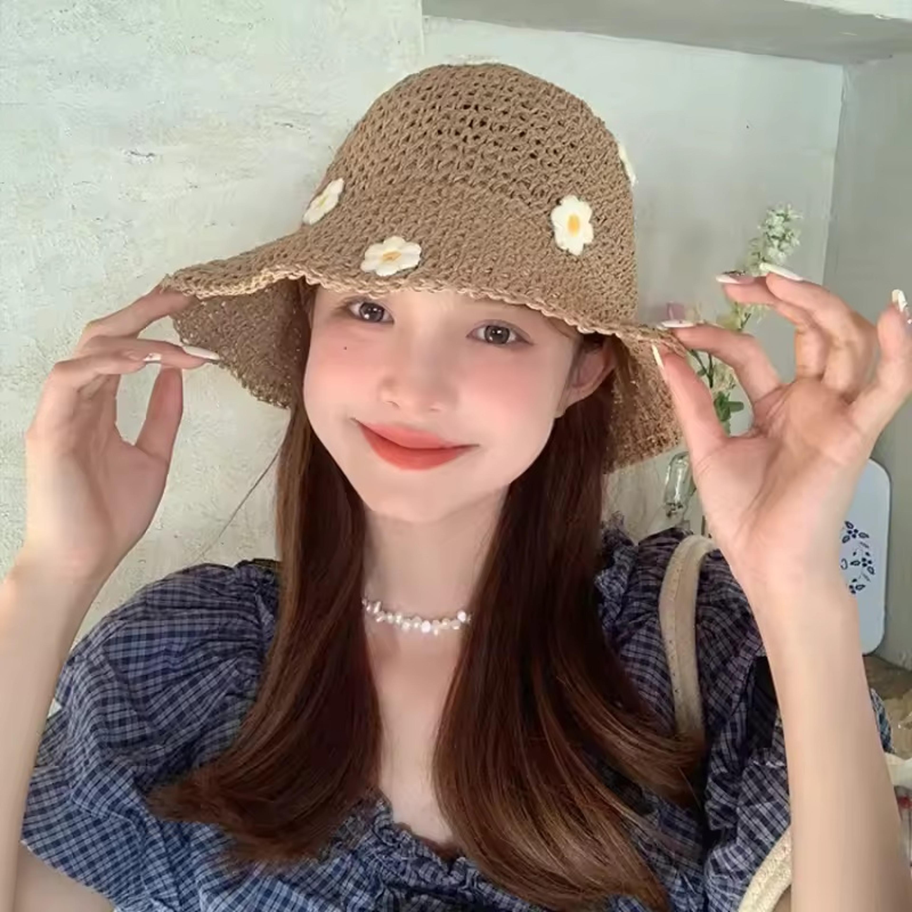 boho flower crochet straw sun hat – packable foldable panama bucket hat