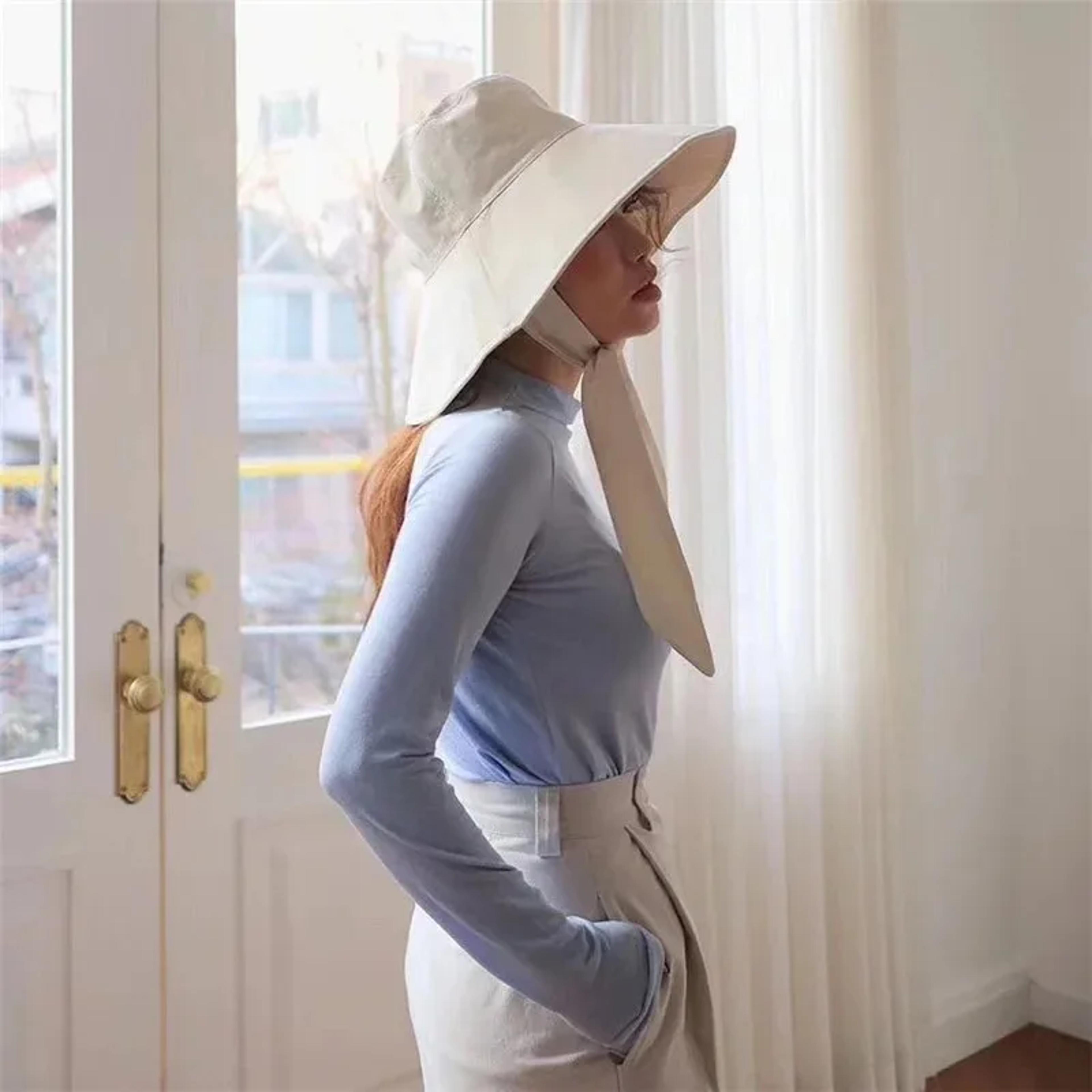 chic linen foldable sunscreen bucket hat with adjustable tie