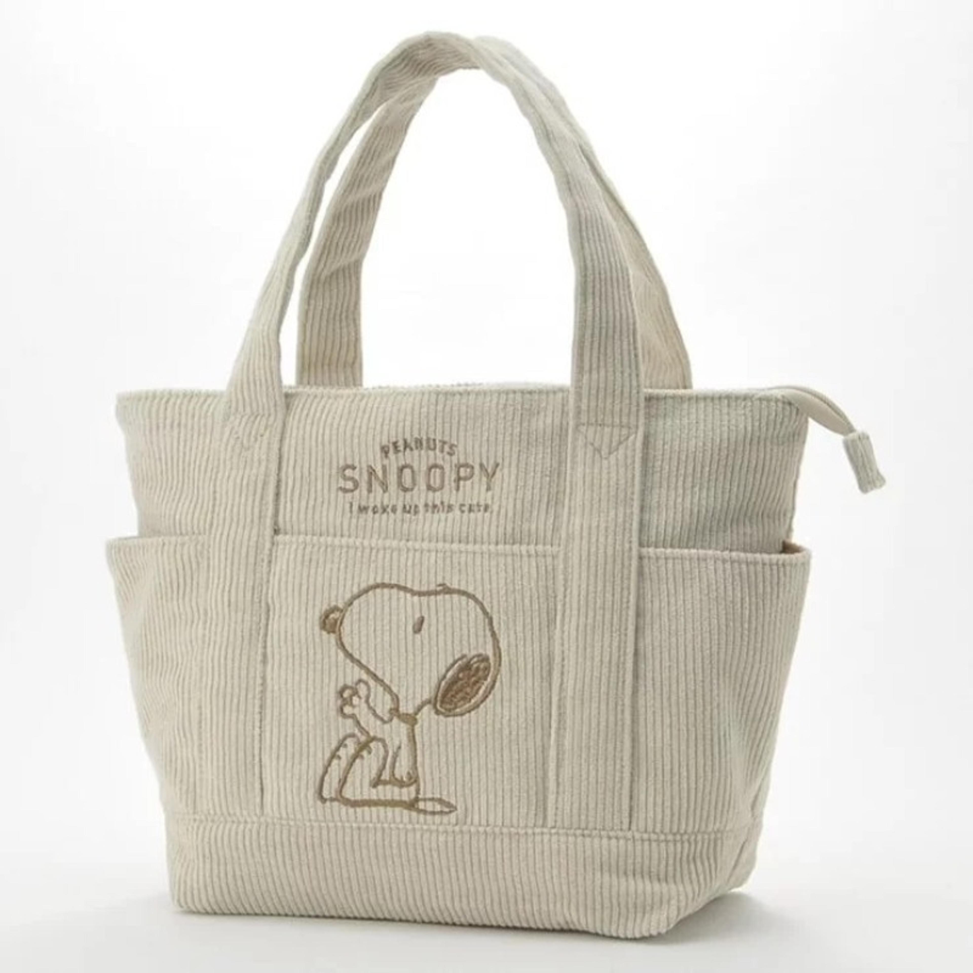 peanuts snoopy corduroy tote bag multi-pocket embroidered handbag