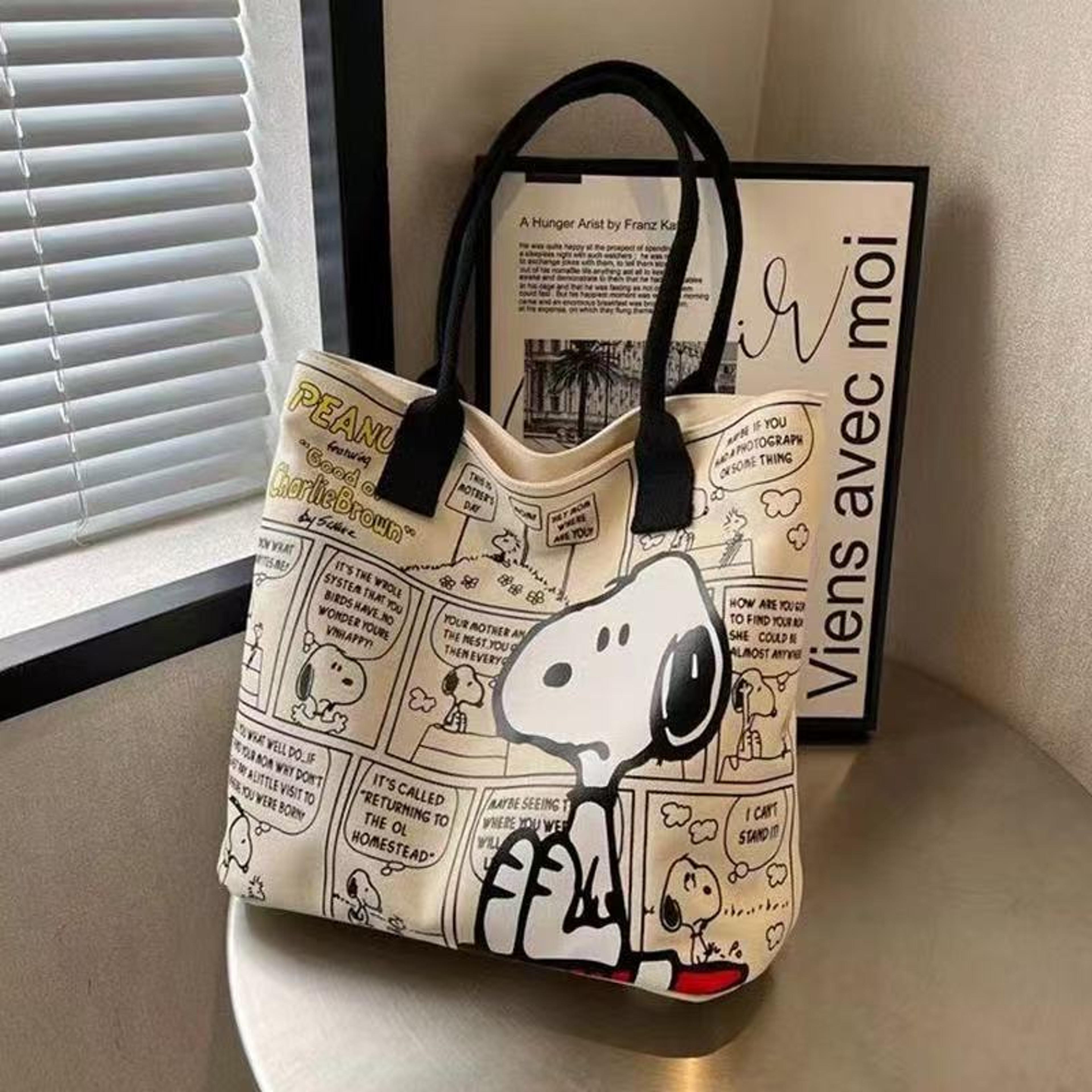 kawaii snoopy large capacity canvas tote bag cute cartoon shoulder handbag