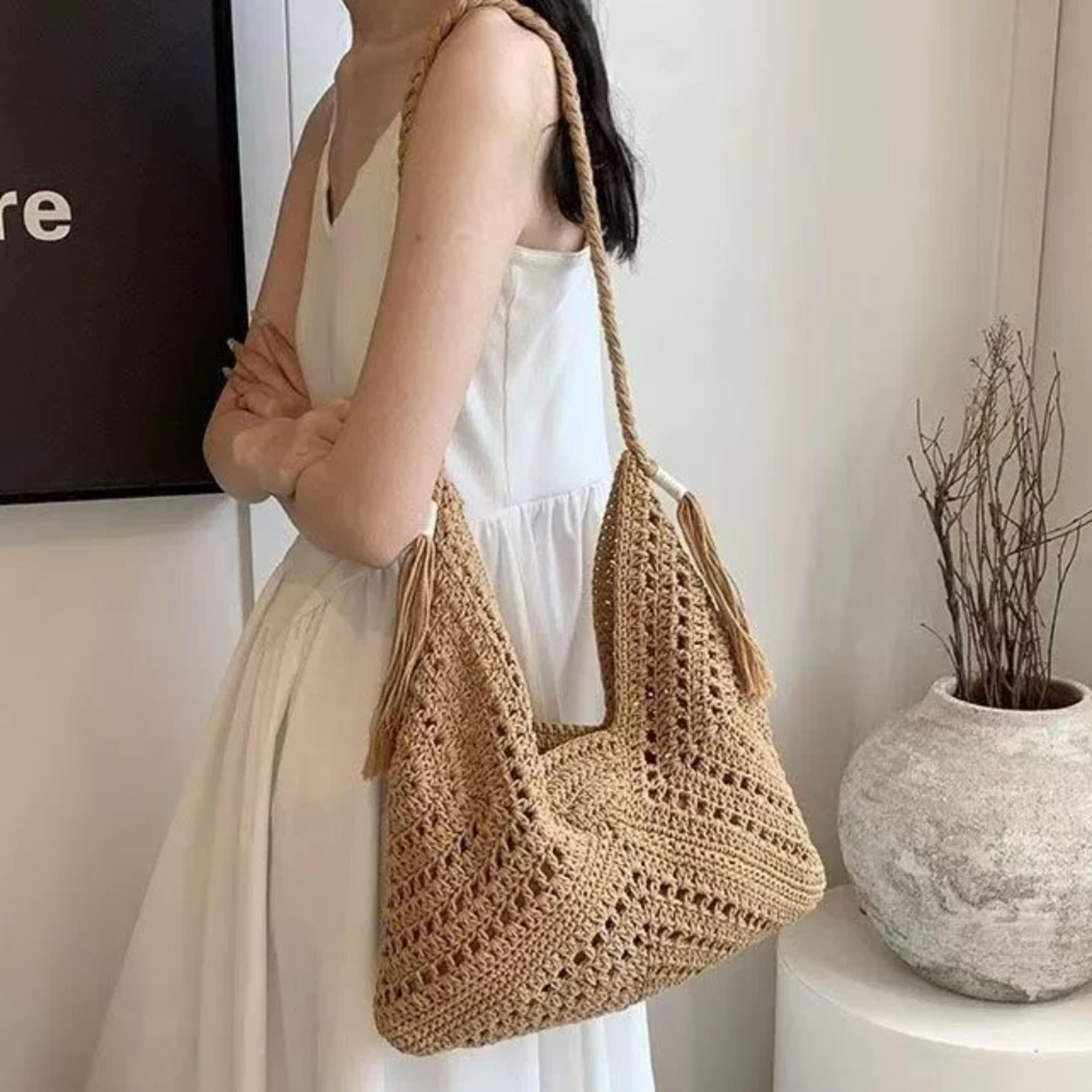 chic knit tote bag large summer beach shoulder purse