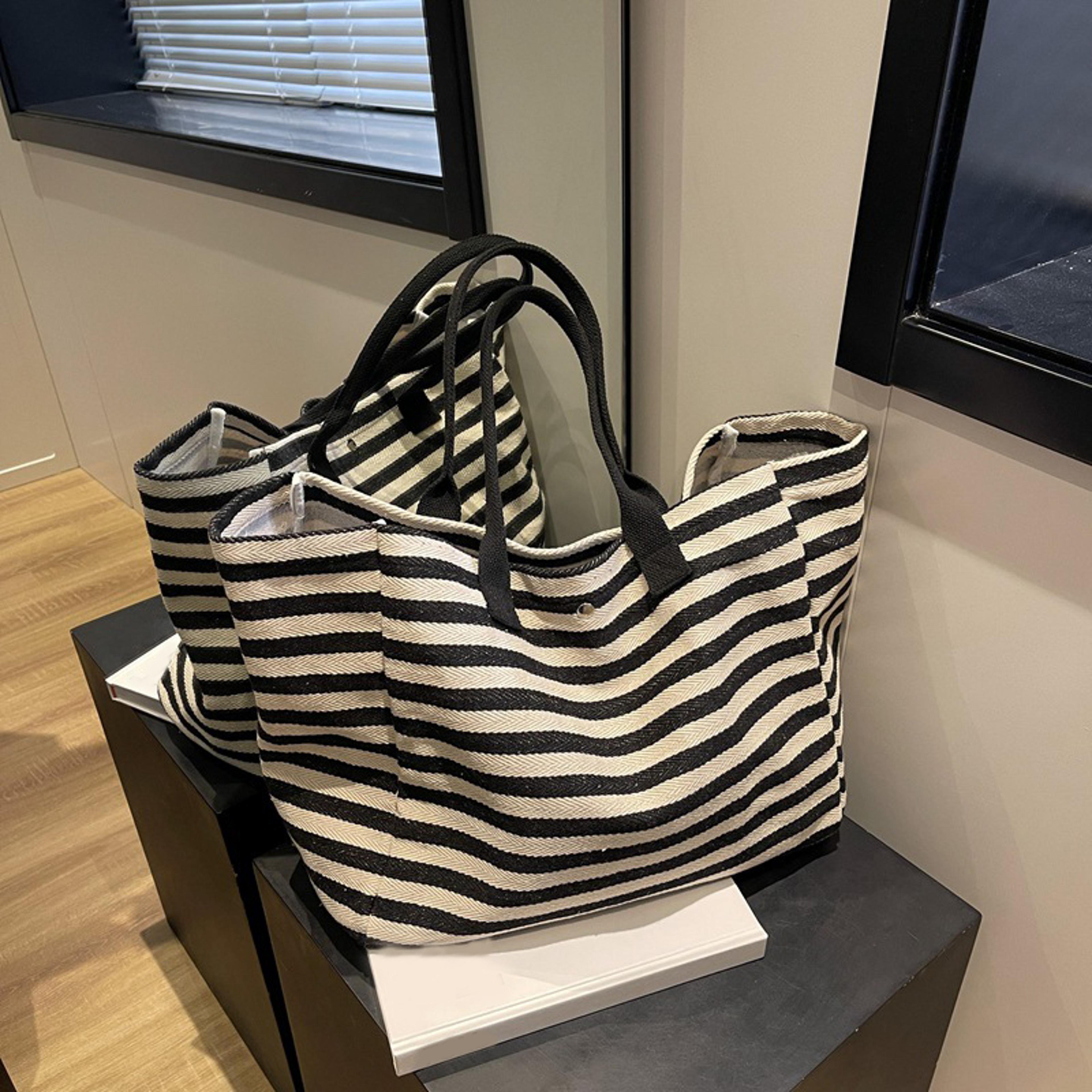 striped canvas tote bag for women large capacity shoulder bag daily shopping tote student bookbag