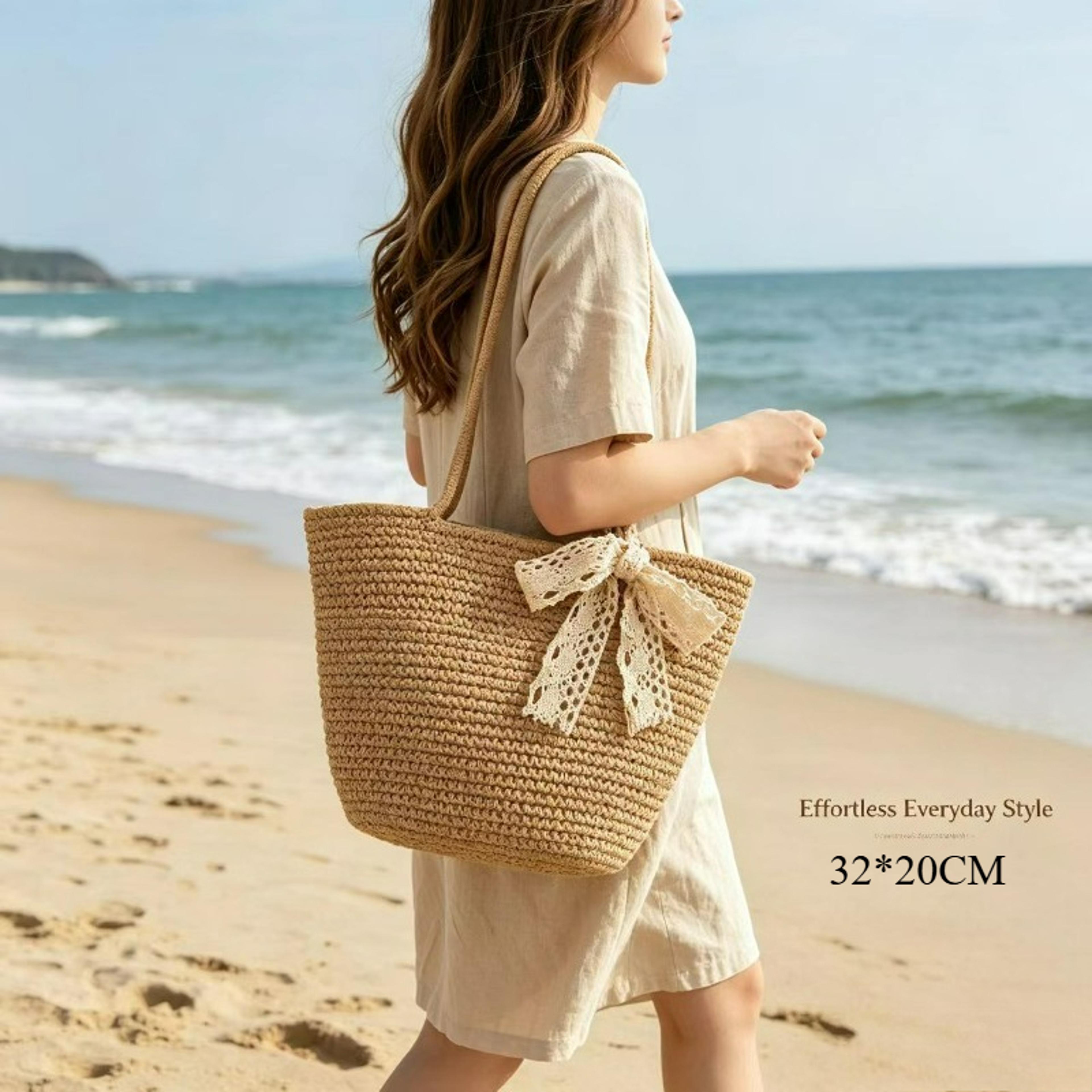 chic woven straw bag large capacity beach vacation tote