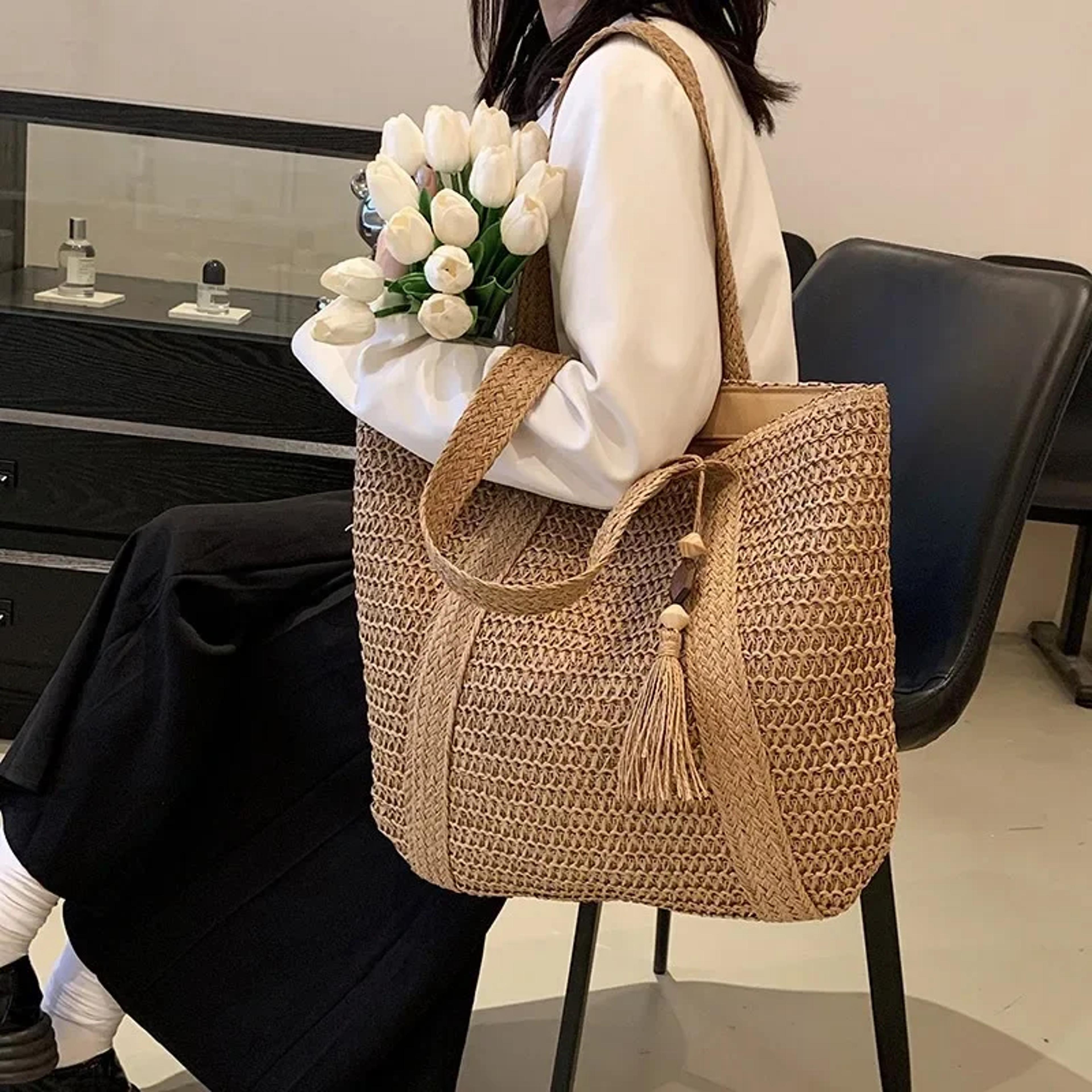 wovenstraw handbag elegant summer beach tote