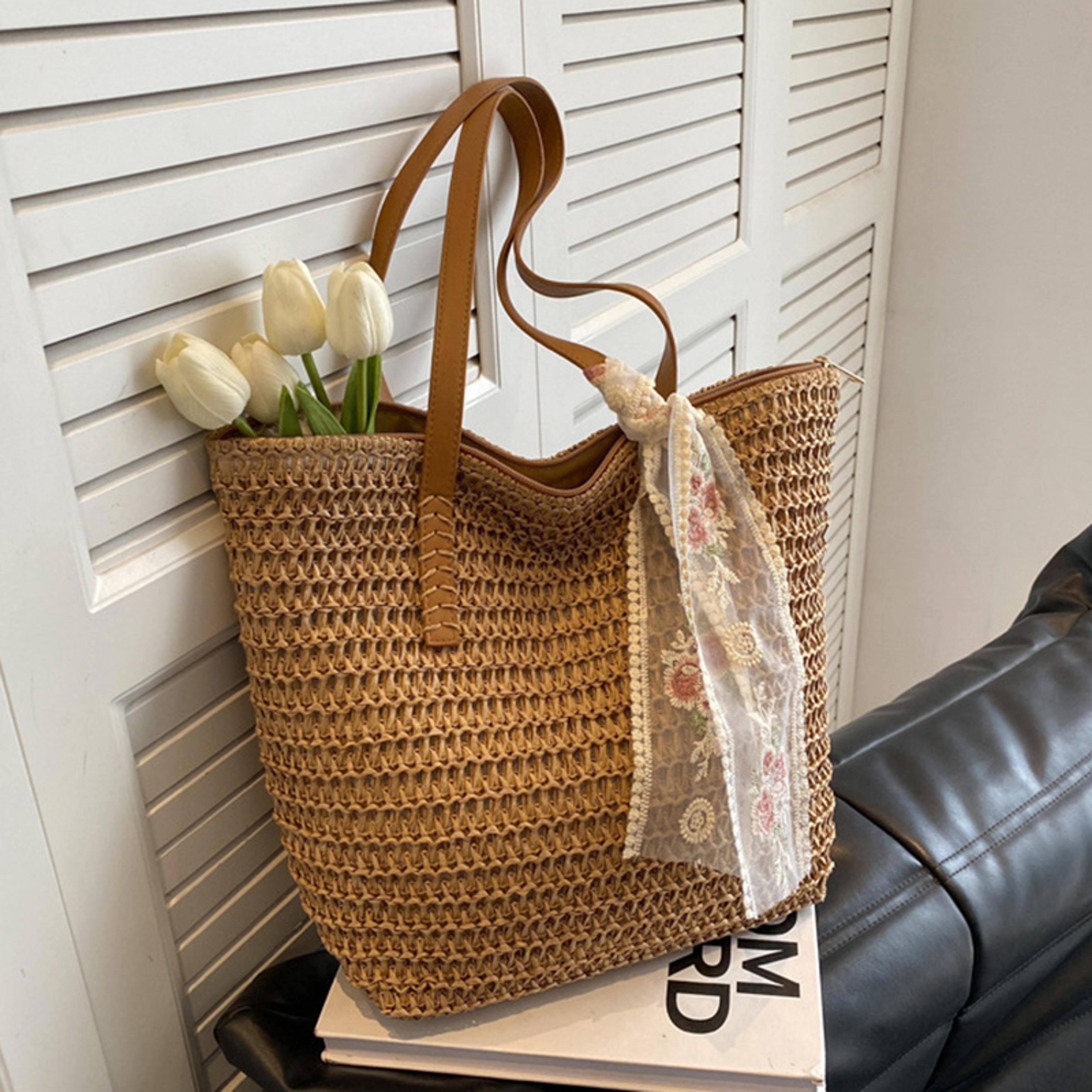 handmade woven summer beach tote bag