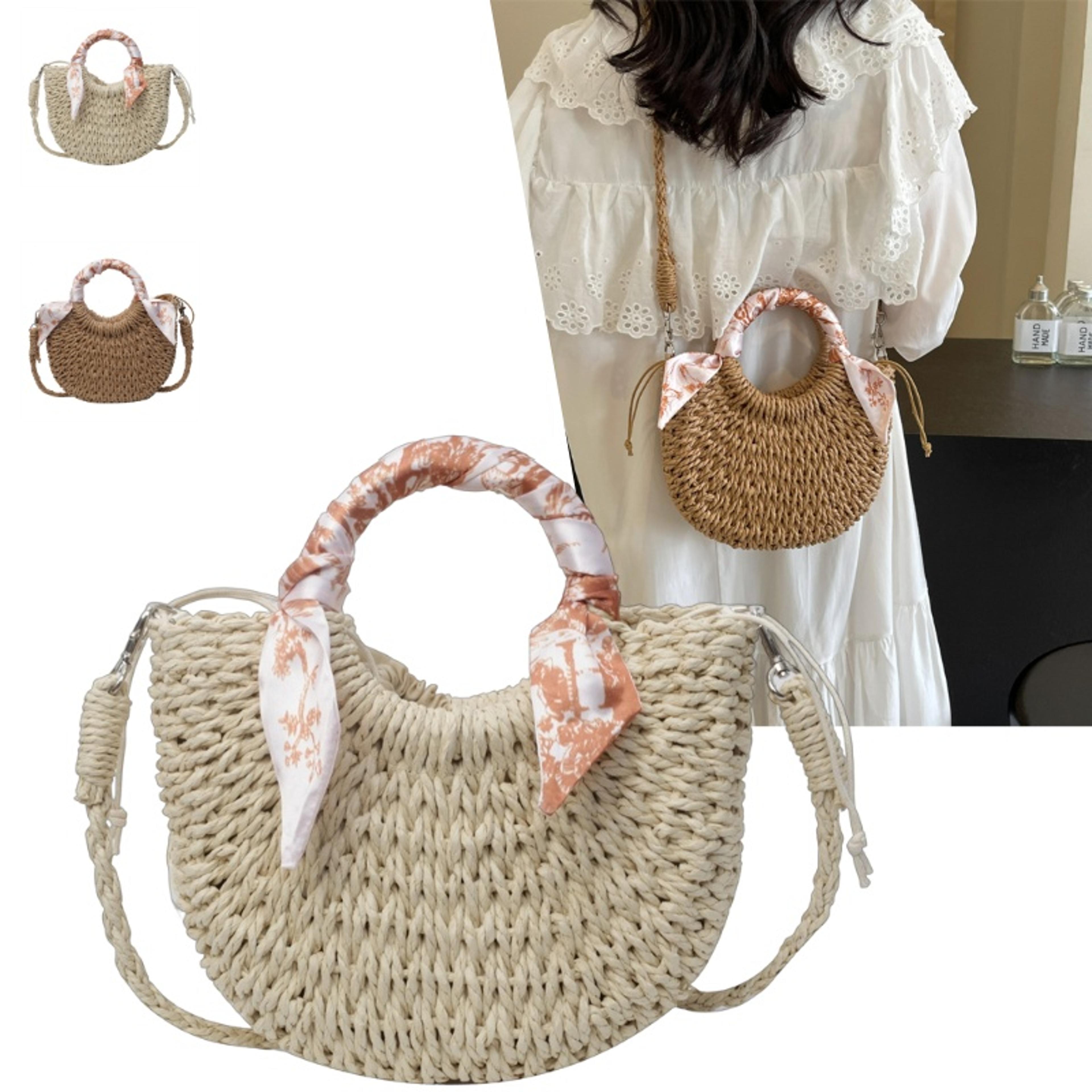 handmade half-moon straw bag for women - chic summer beach tote