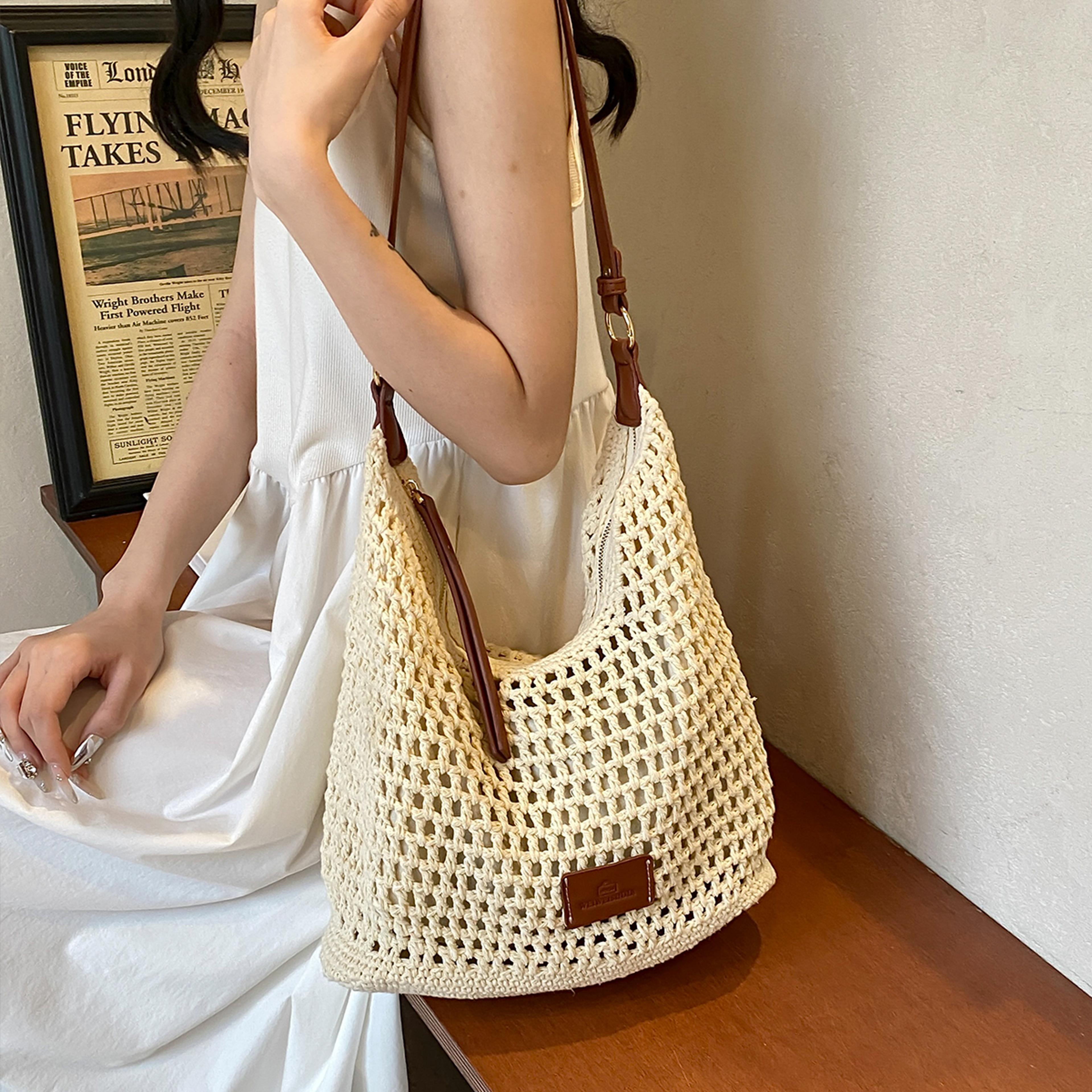 handmade straw beach bag woven shoulder tote for women
