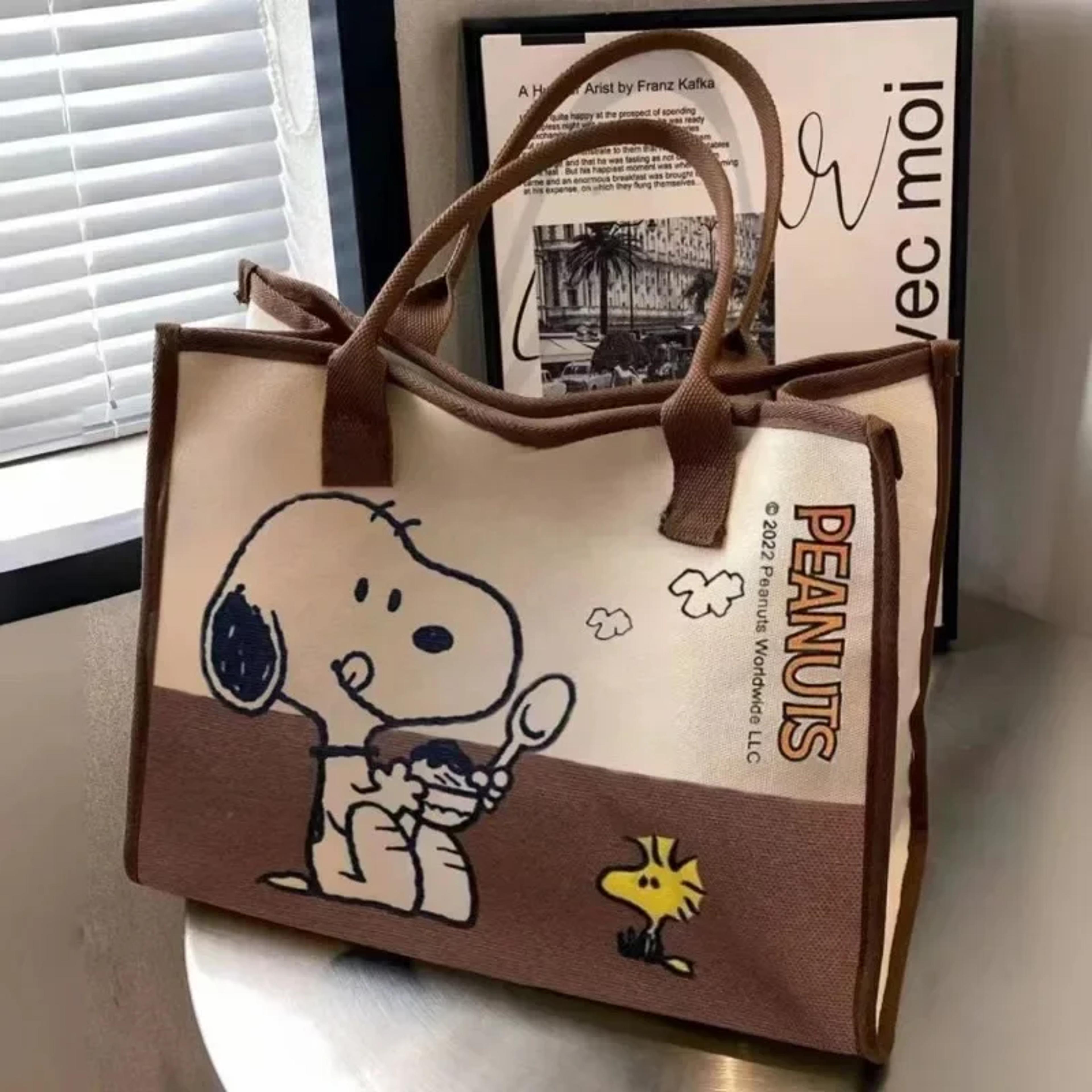 snoopy canvas tote bag large capacity cute shoulder bag for students