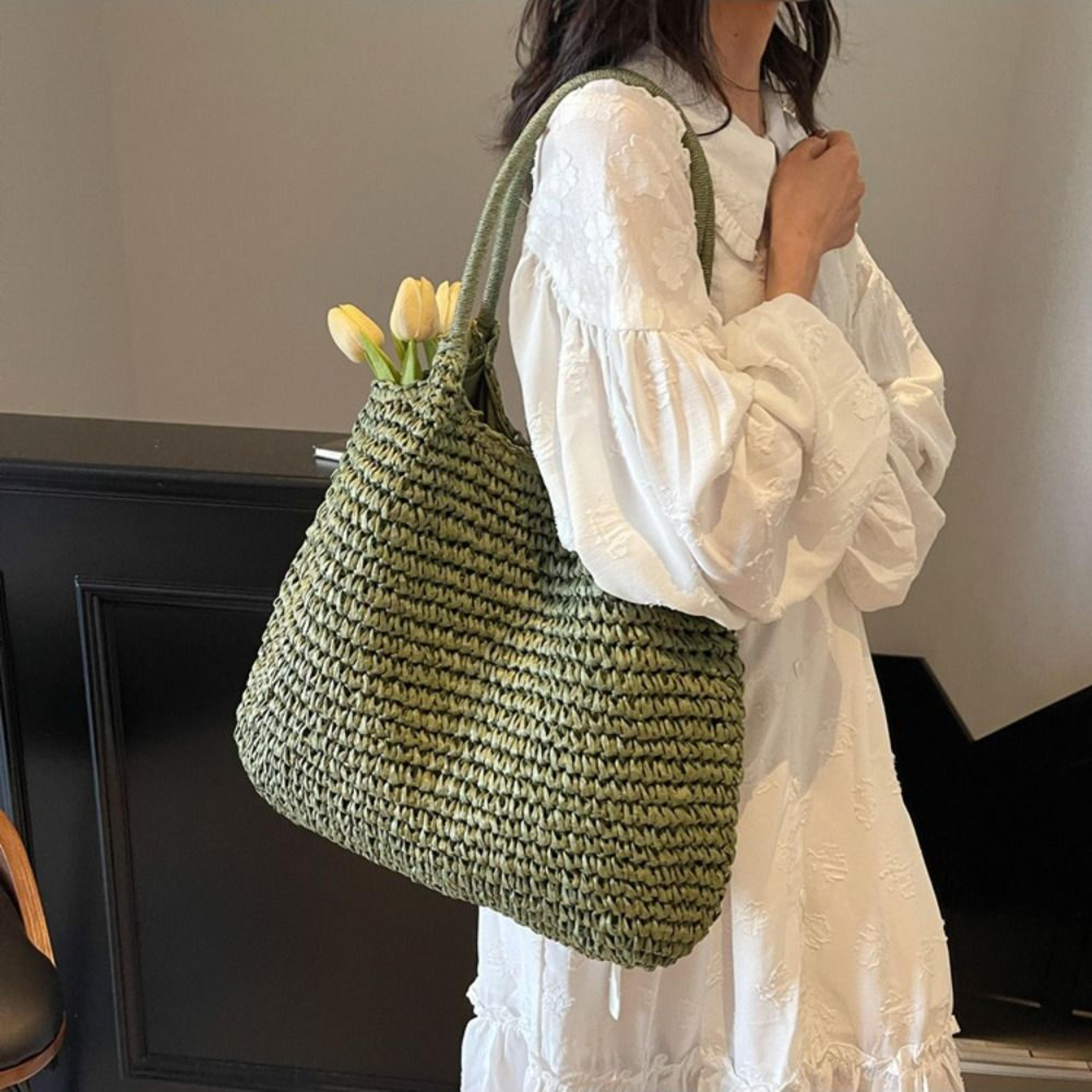 bohemian straw shoulder bag hollow out weave tote with tassel
