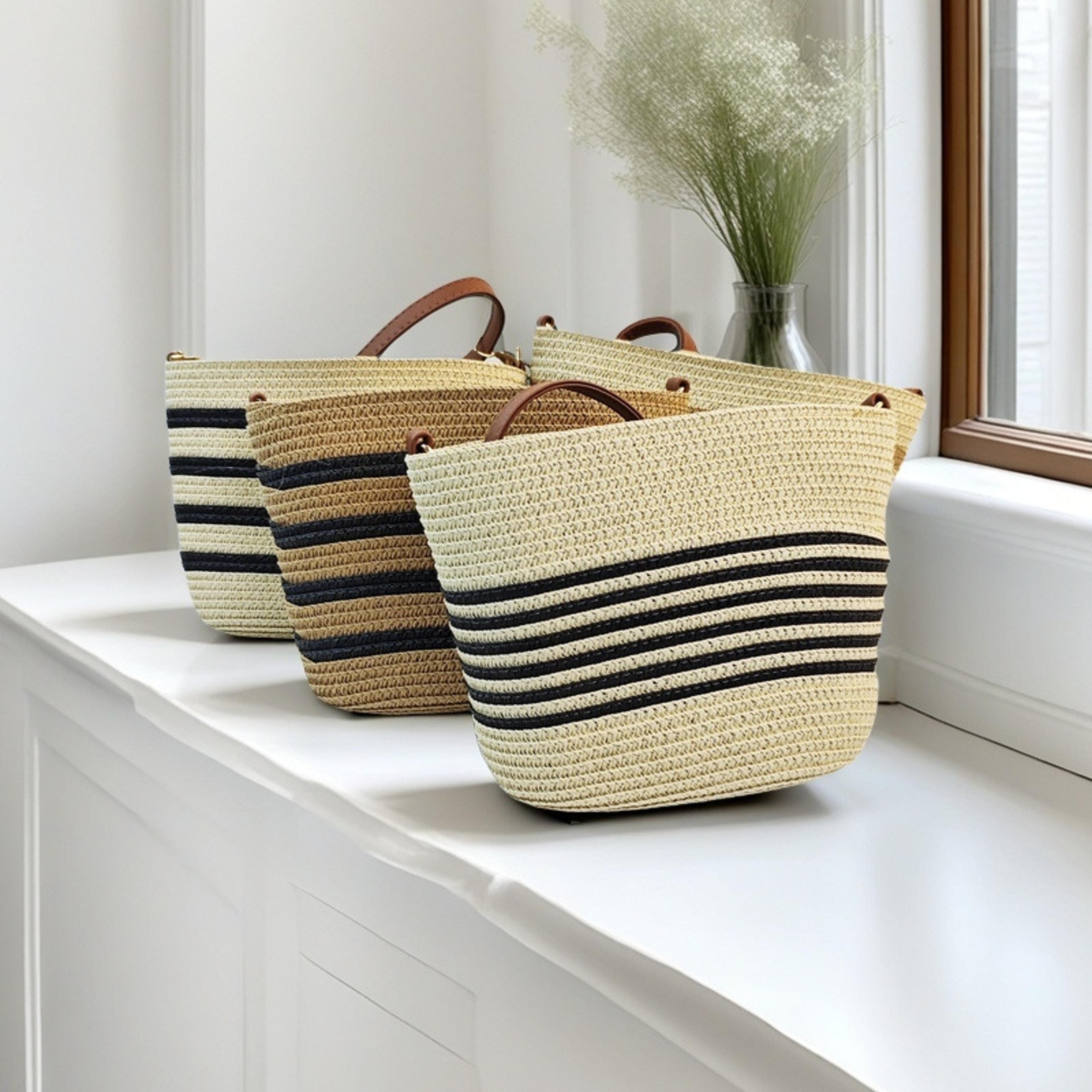 handmade straw woven summer beach bag water bucket crossbody