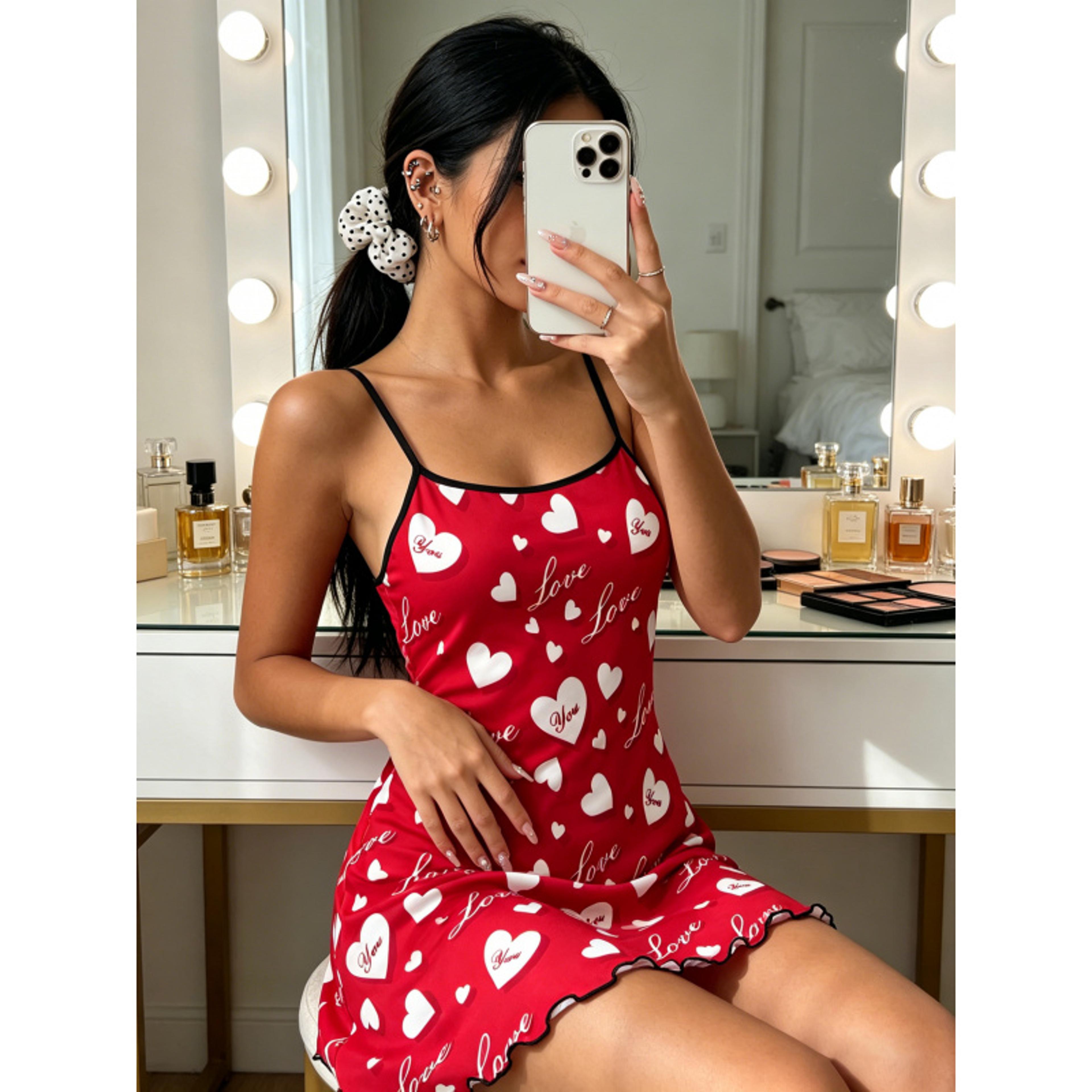women summer nightdress spaghetti strap ruffle trim loungewear sleep dress