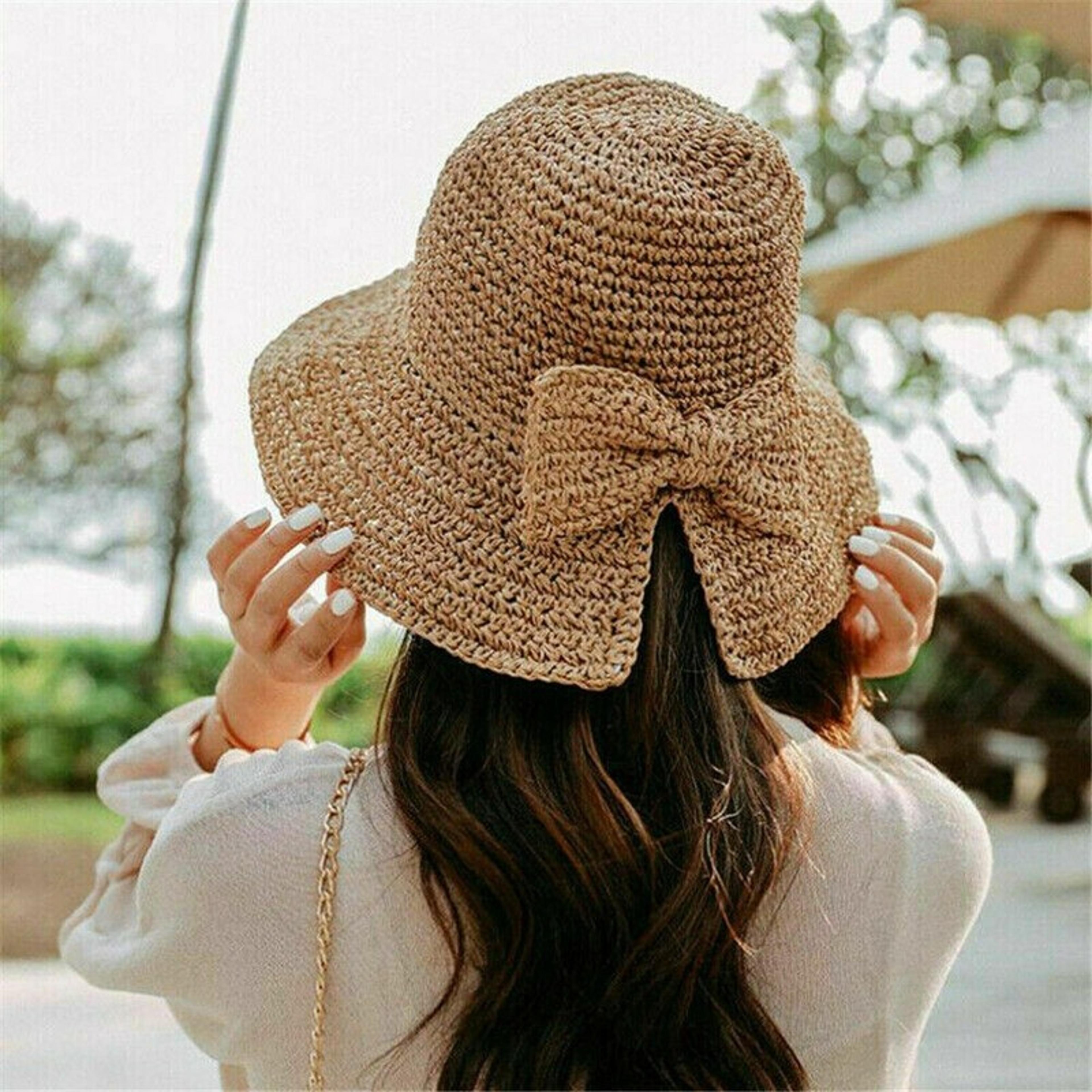 foldable wide brim beach sun hat with elegant bowknot