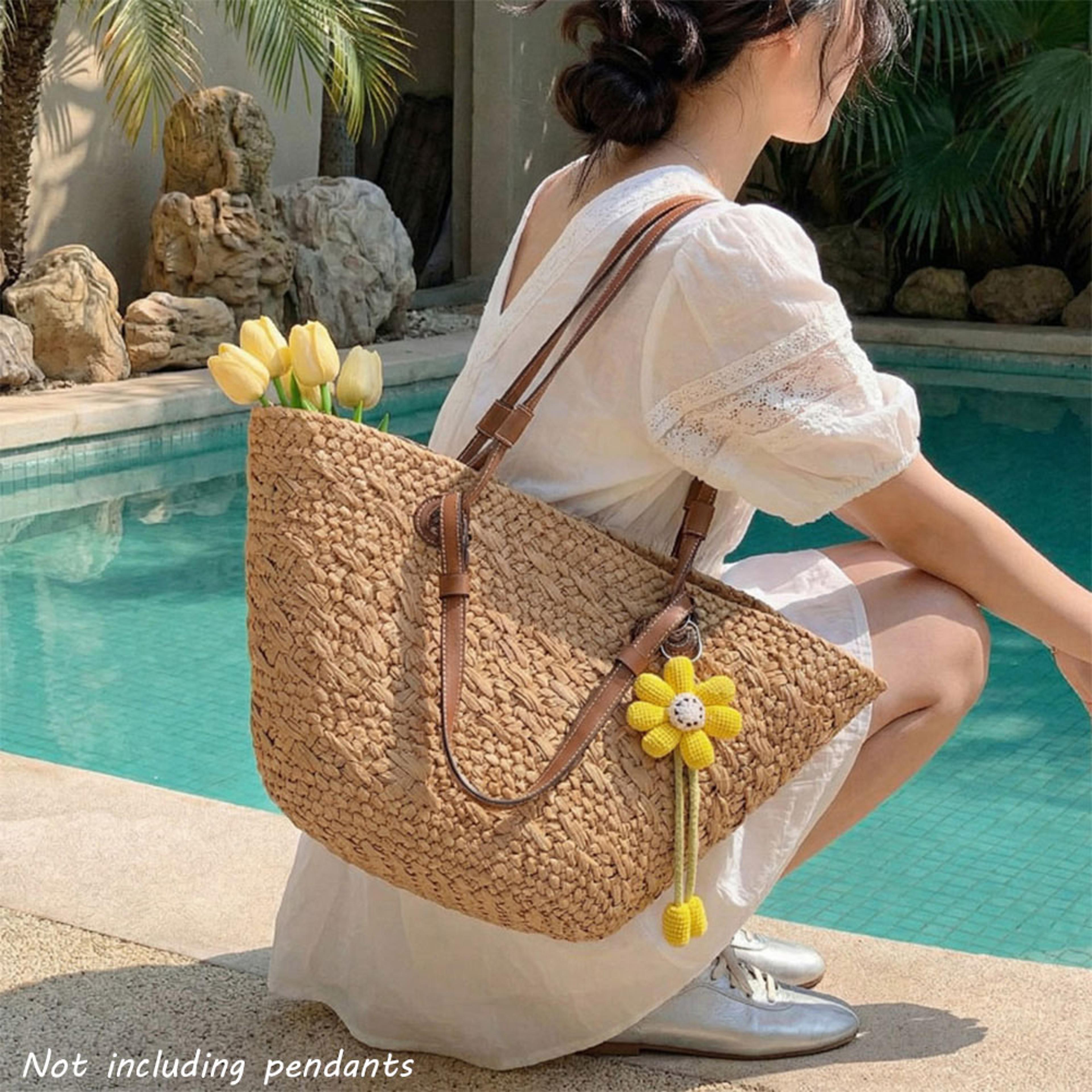 bohemian natural straw woven tote bag