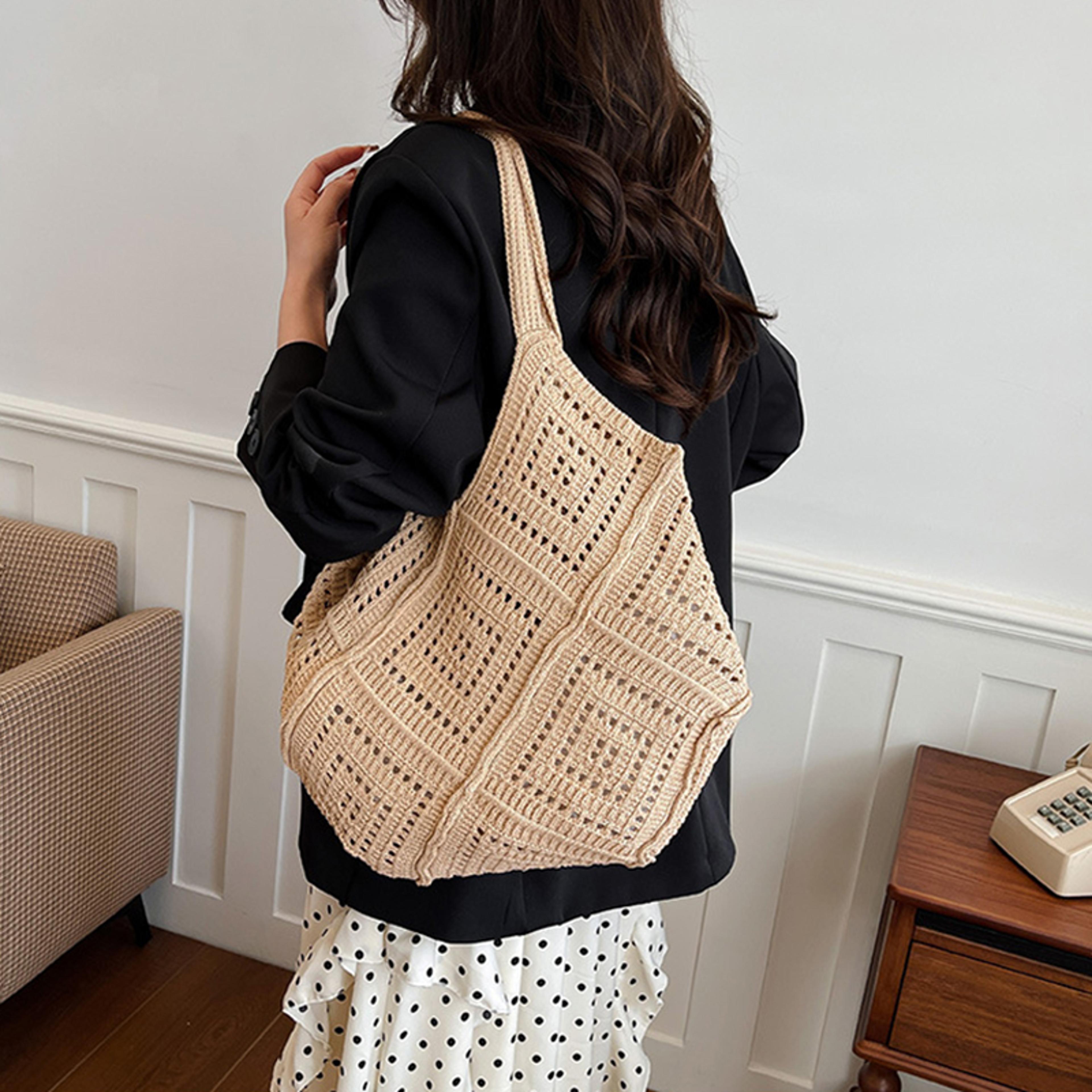 chic crochet tote bag: large capacity knitted underarm bag for women business commuting and beach travel