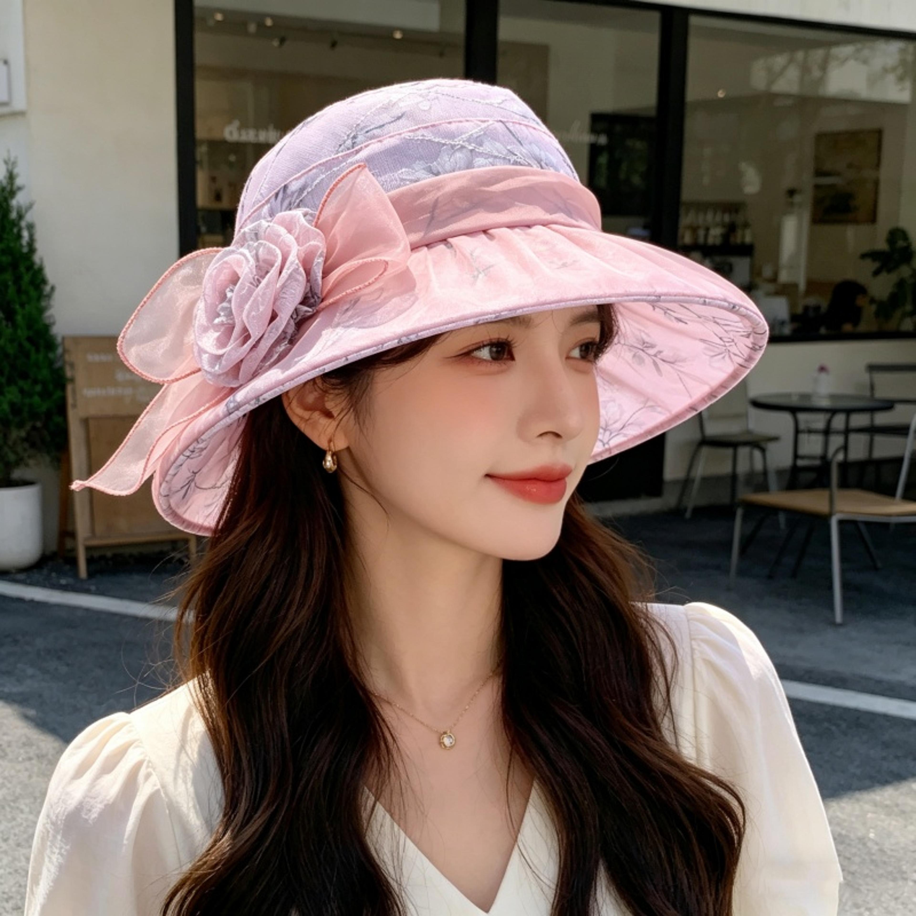 elegant floral wide-brim sun hat uv protection & breathable mesh summer cap