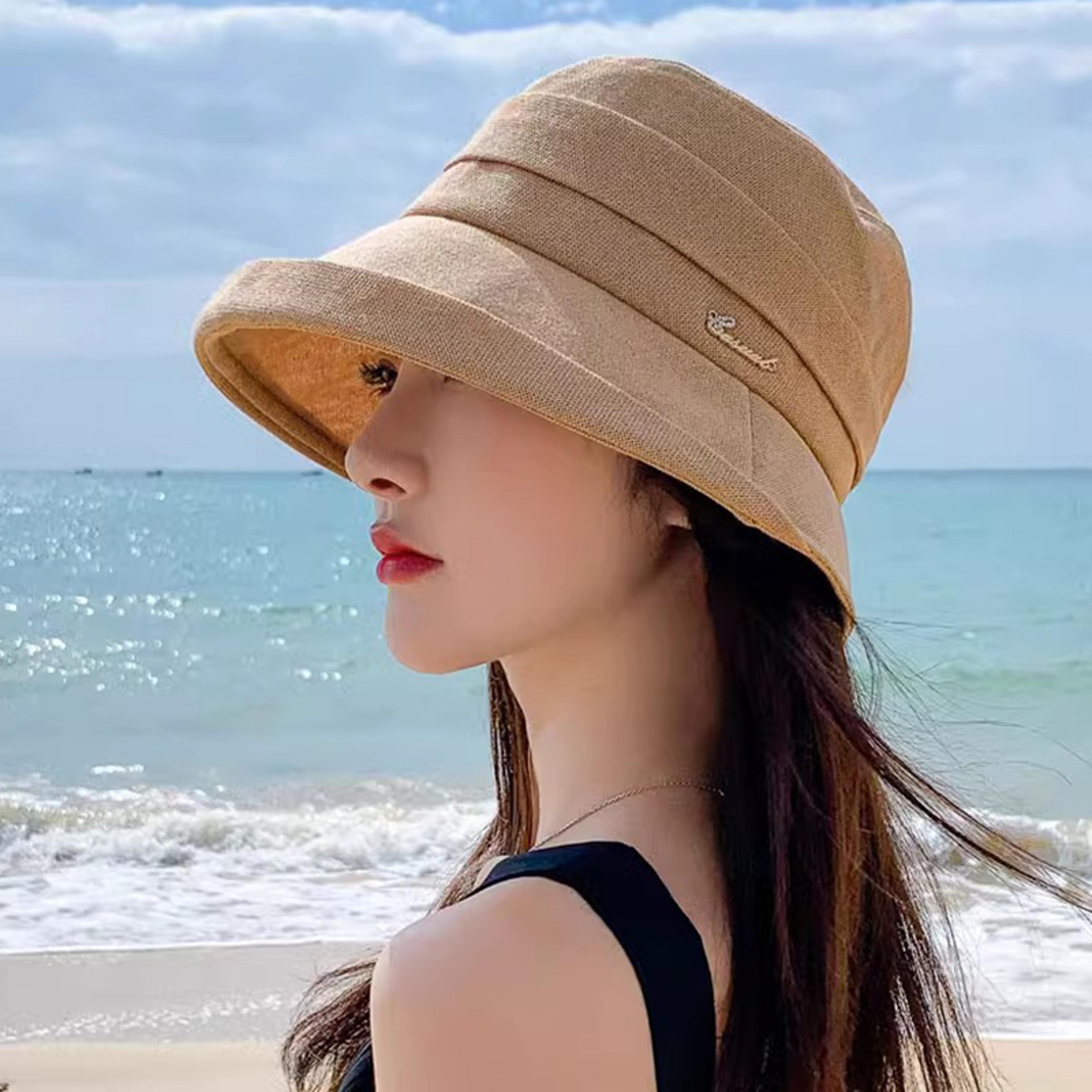 linen cotton wide brim bucket hat with uv sun protection